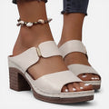 Women's Leather Block Heel Sandals - Open Toe Summer Footwear