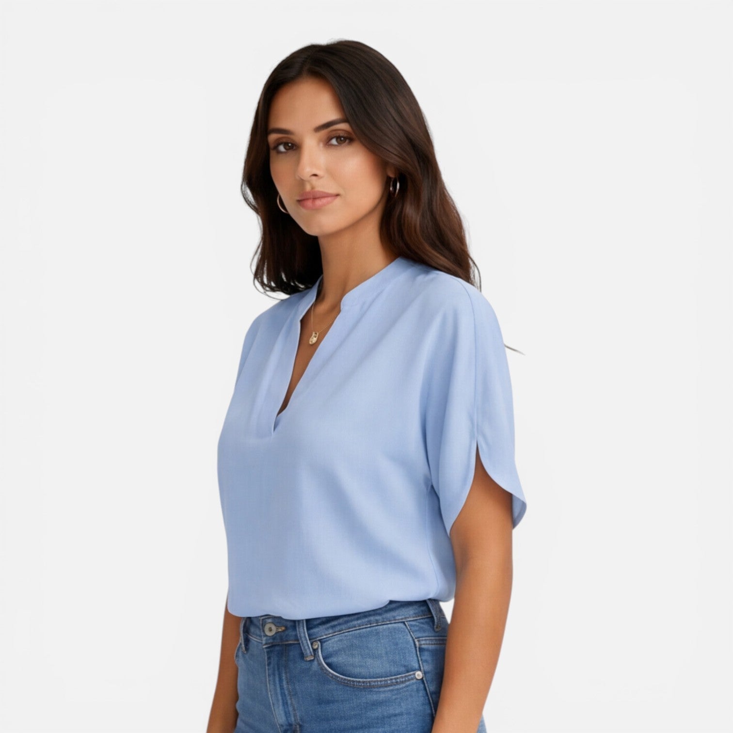 Women's Lightweight Chiffon V-Neck Blouse - Casual Summer Top