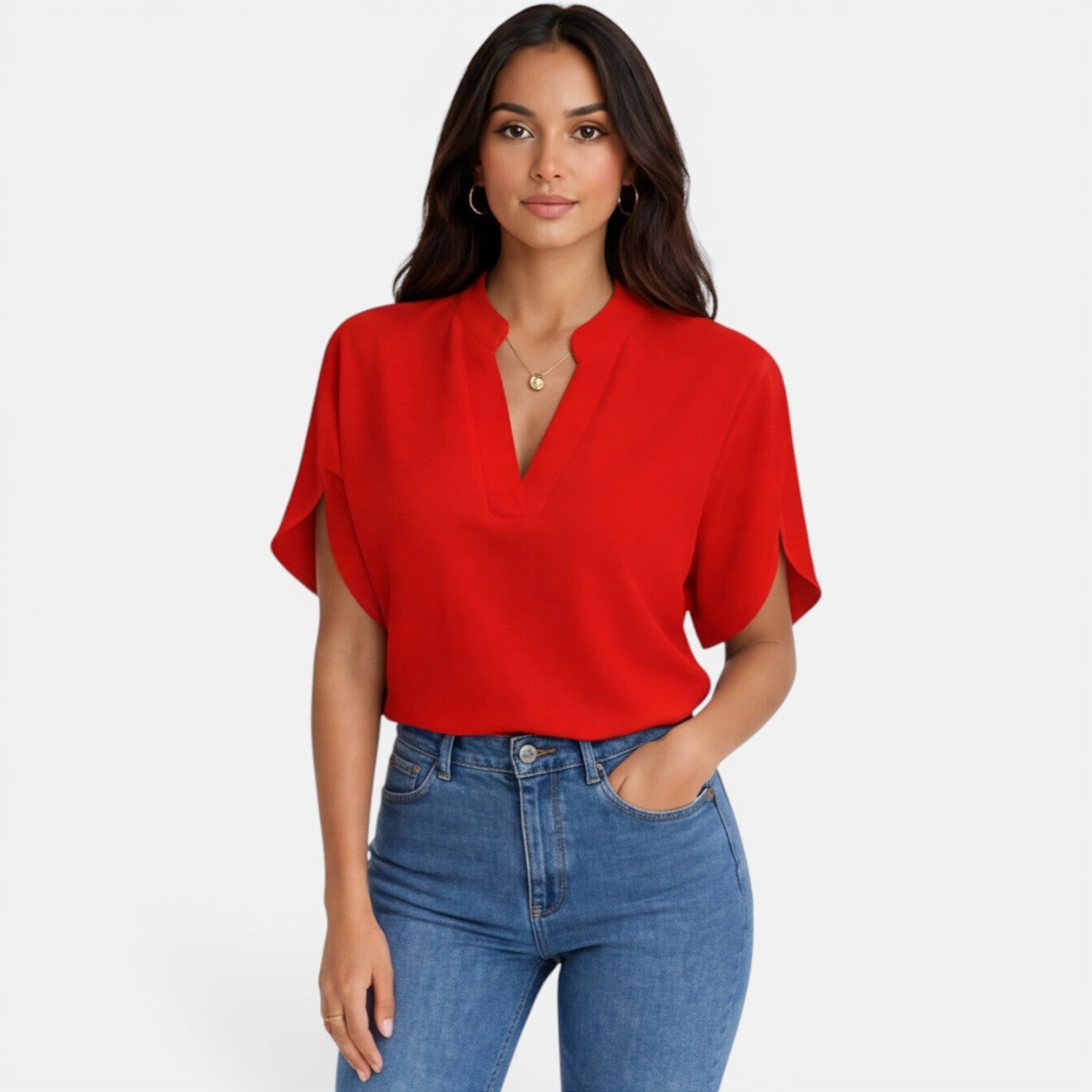 Women's Lightweight Chiffon V-Neck Blouse - Casual Summer Top