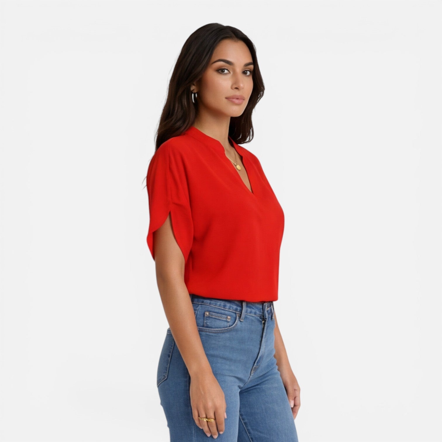 Women's Lightweight Chiffon V-Neck Blouse - Casual Summer Top