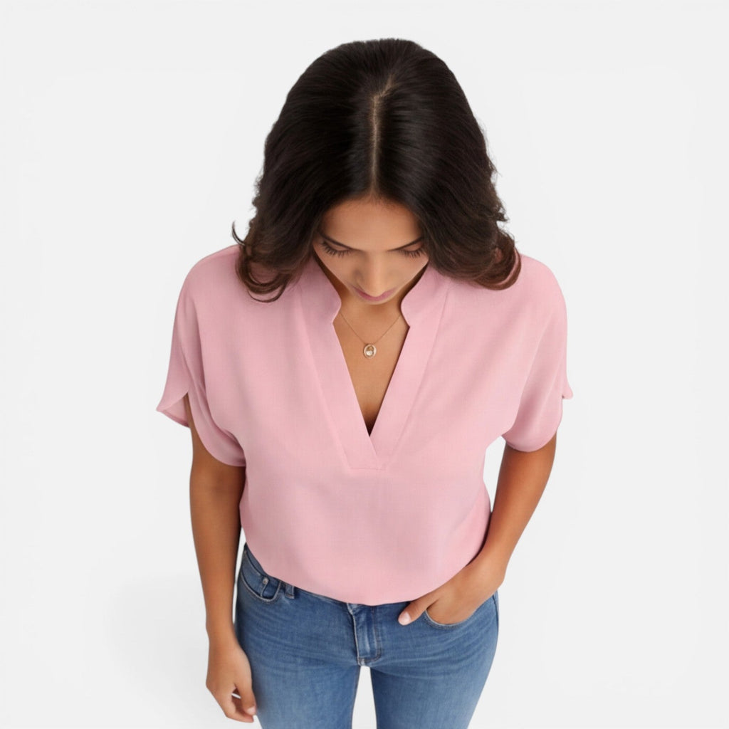 Women's Lightweight Chiffon V-Neck Blouse - Casual Summer Top