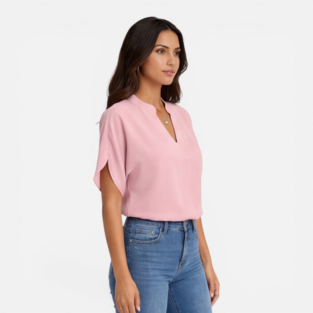 Women's Lightweight Chiffon V-Neck Blouse - Casual Summer Top