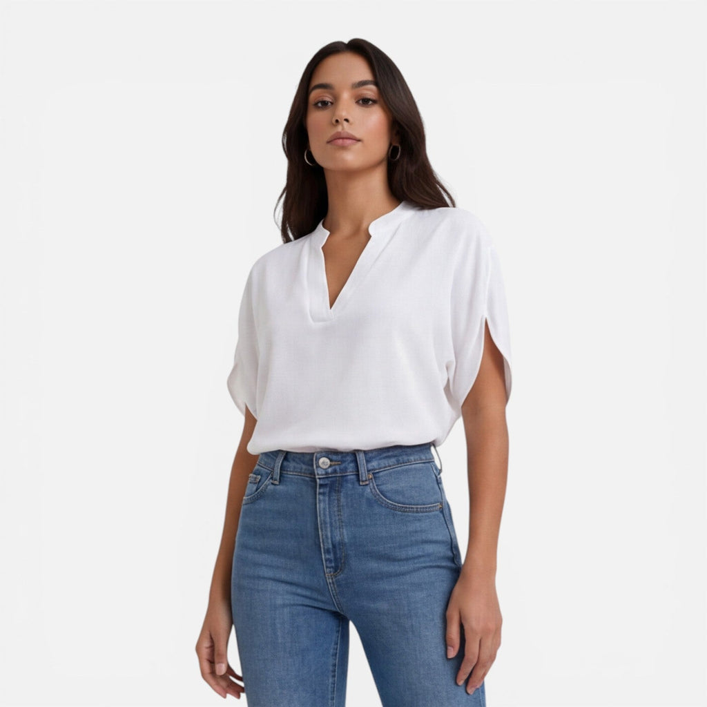 Women's Lightweight Chiffon V-Neck Blouse - Casual Summer Top