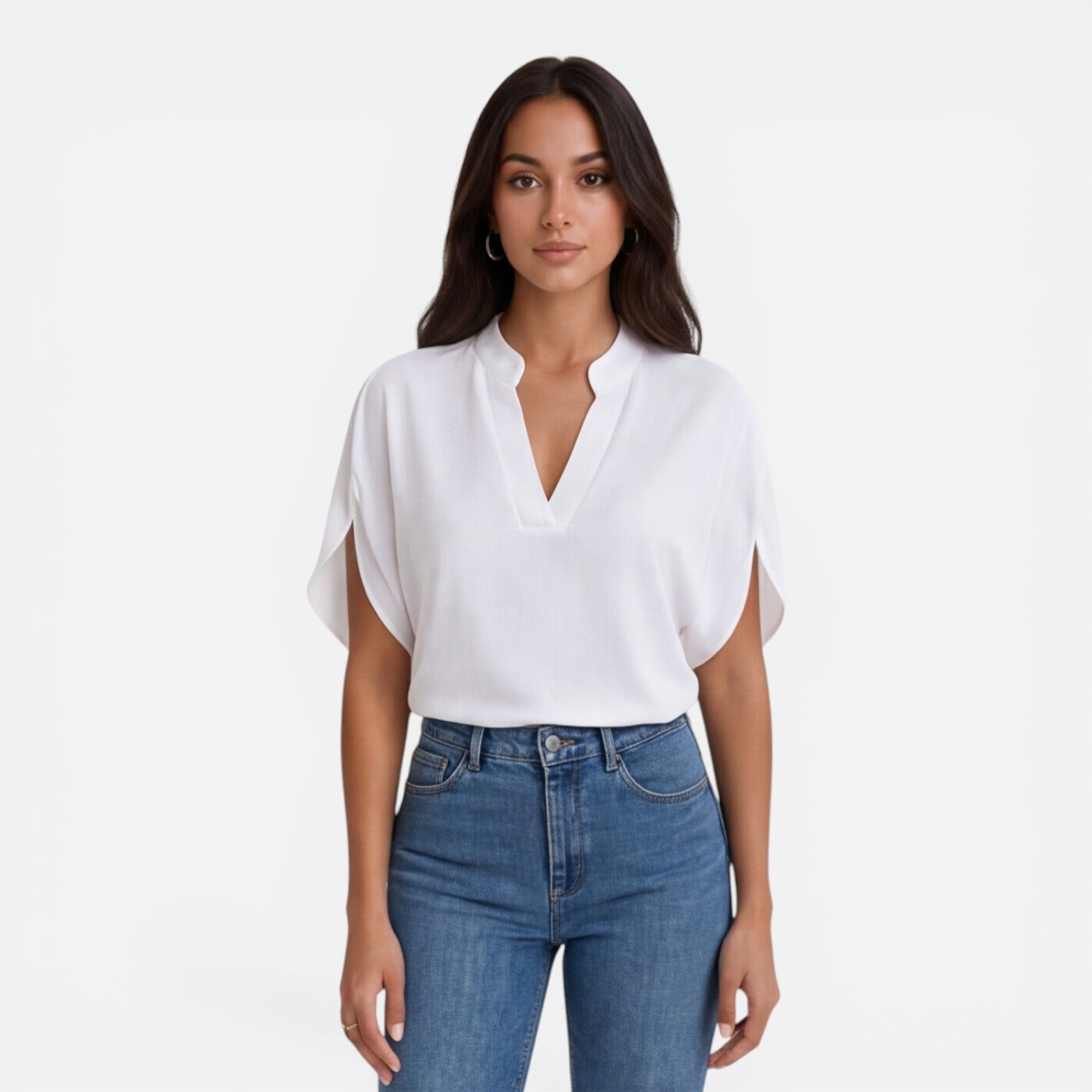 Women's Lightweight Chiffon V-Neck Blouse - Casual Summer Top