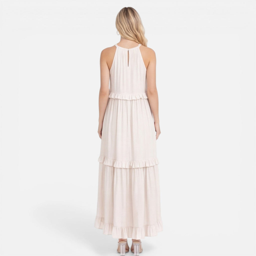 Women's Lightweight Flowy Tiered Maxi Dress - Summer Halter Neck Style