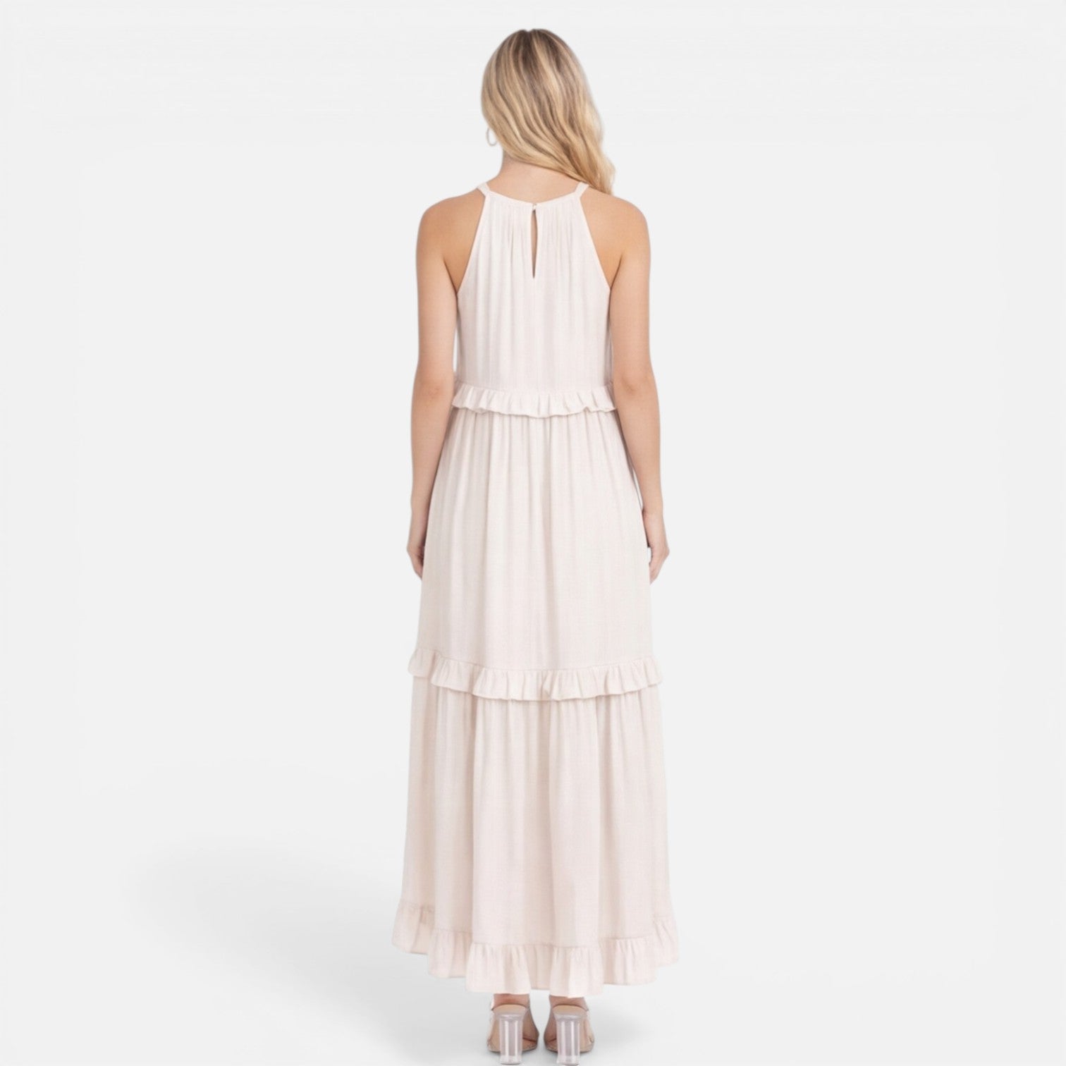 Women's Lightweight Flowy Tiered Maxi Dress - Summer Halter Neck Style