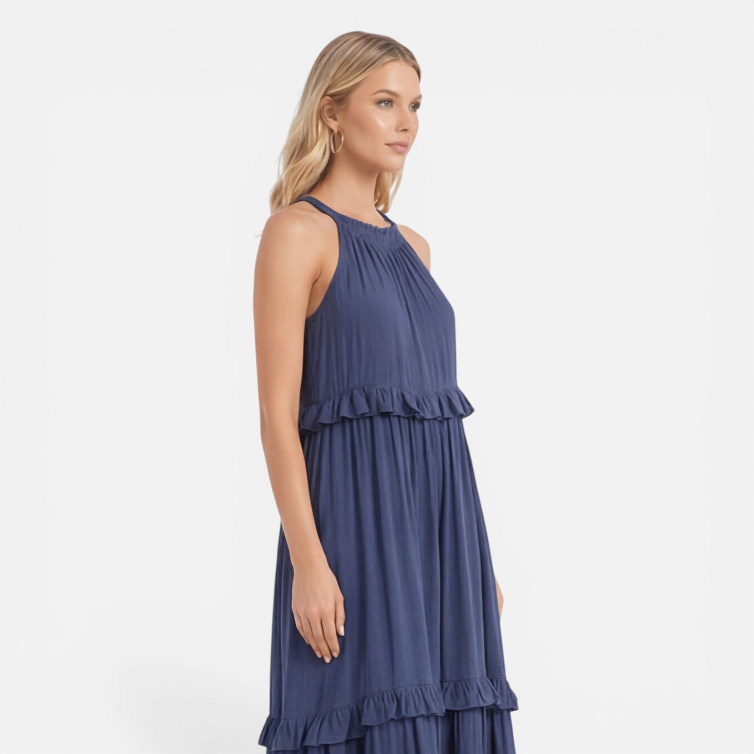 Women's Lightweight Flowy Tiered Maxi Dress - Summer Halter Neck Style