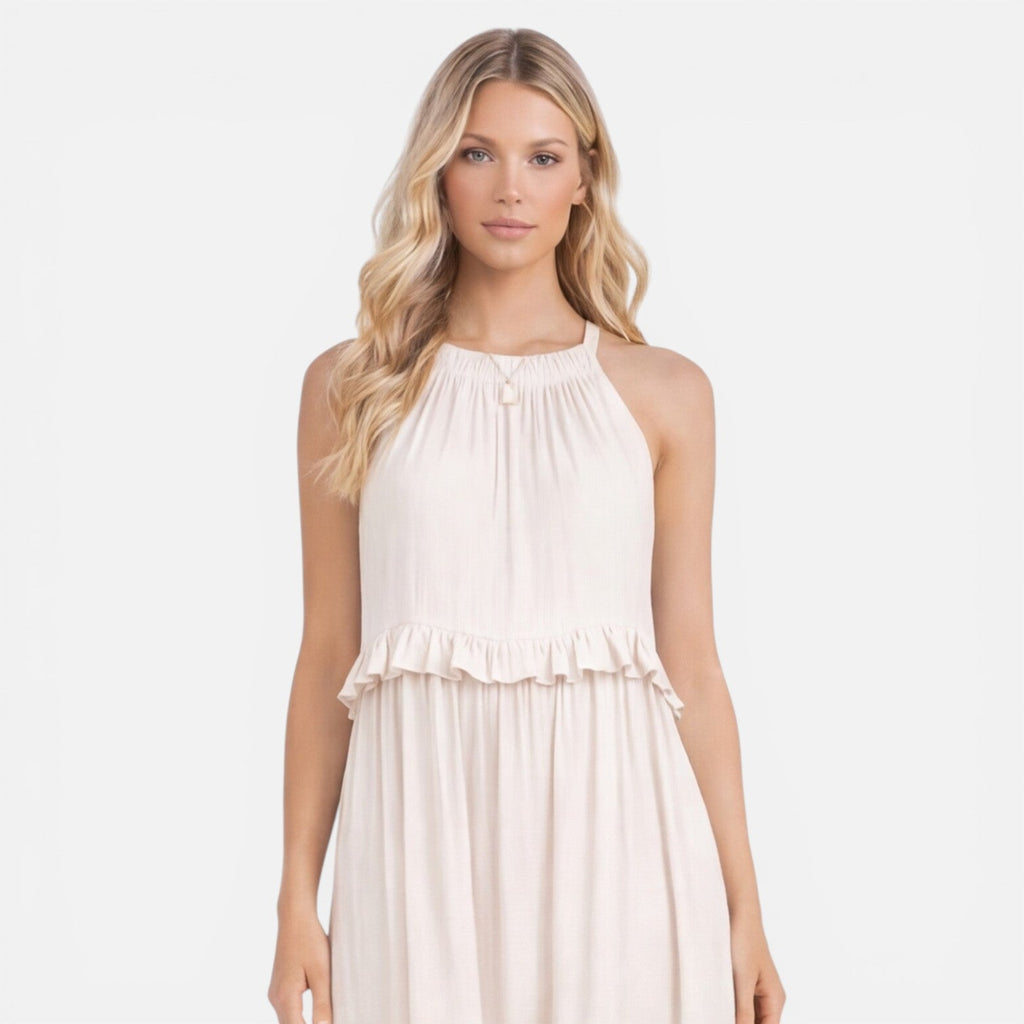 Women's Lightweight Flowy Tiered Maxi Dress - Summer Halter Neck Style