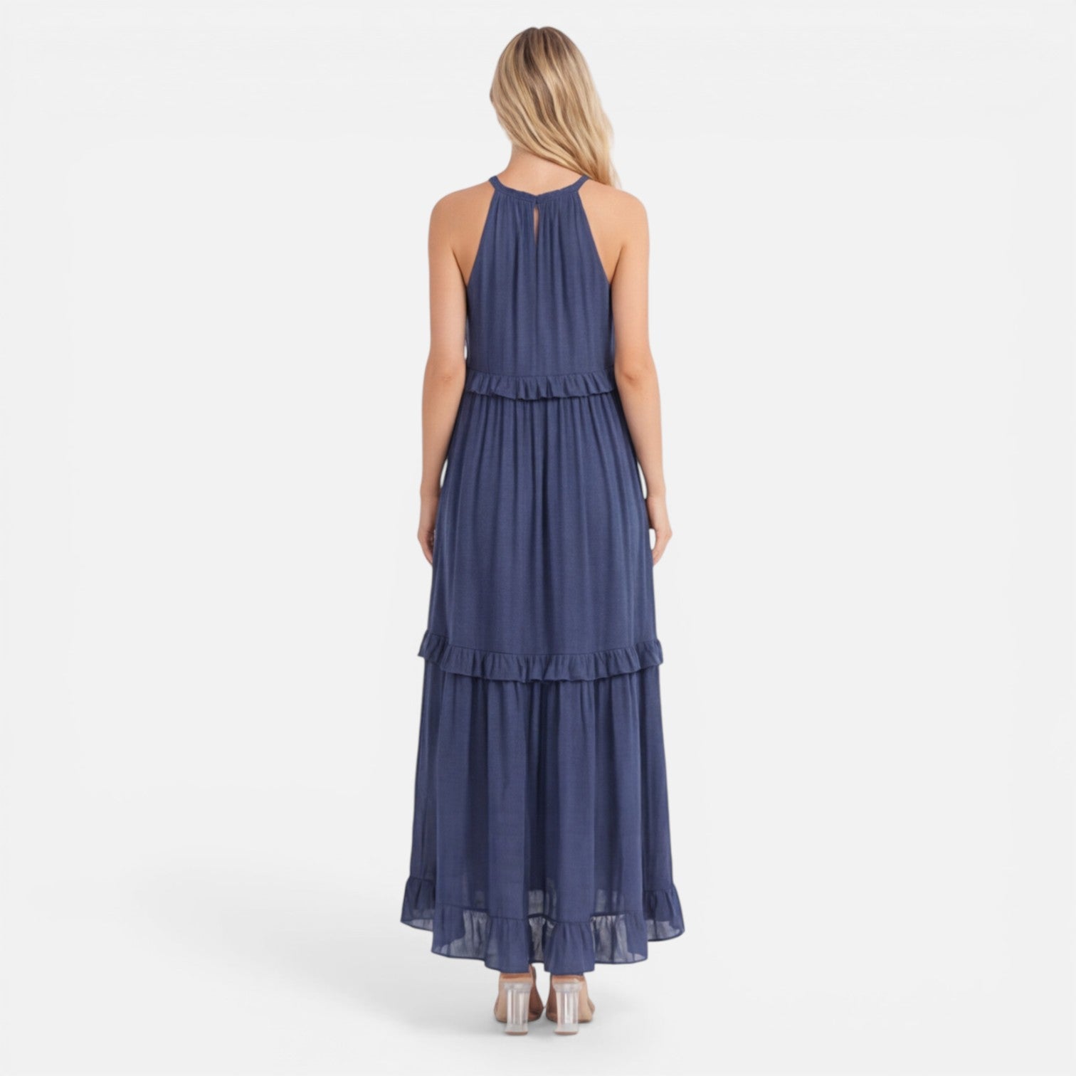 Women's Lightweight Flowy Tiered Maxi Dress - Summer Halter Neck Style