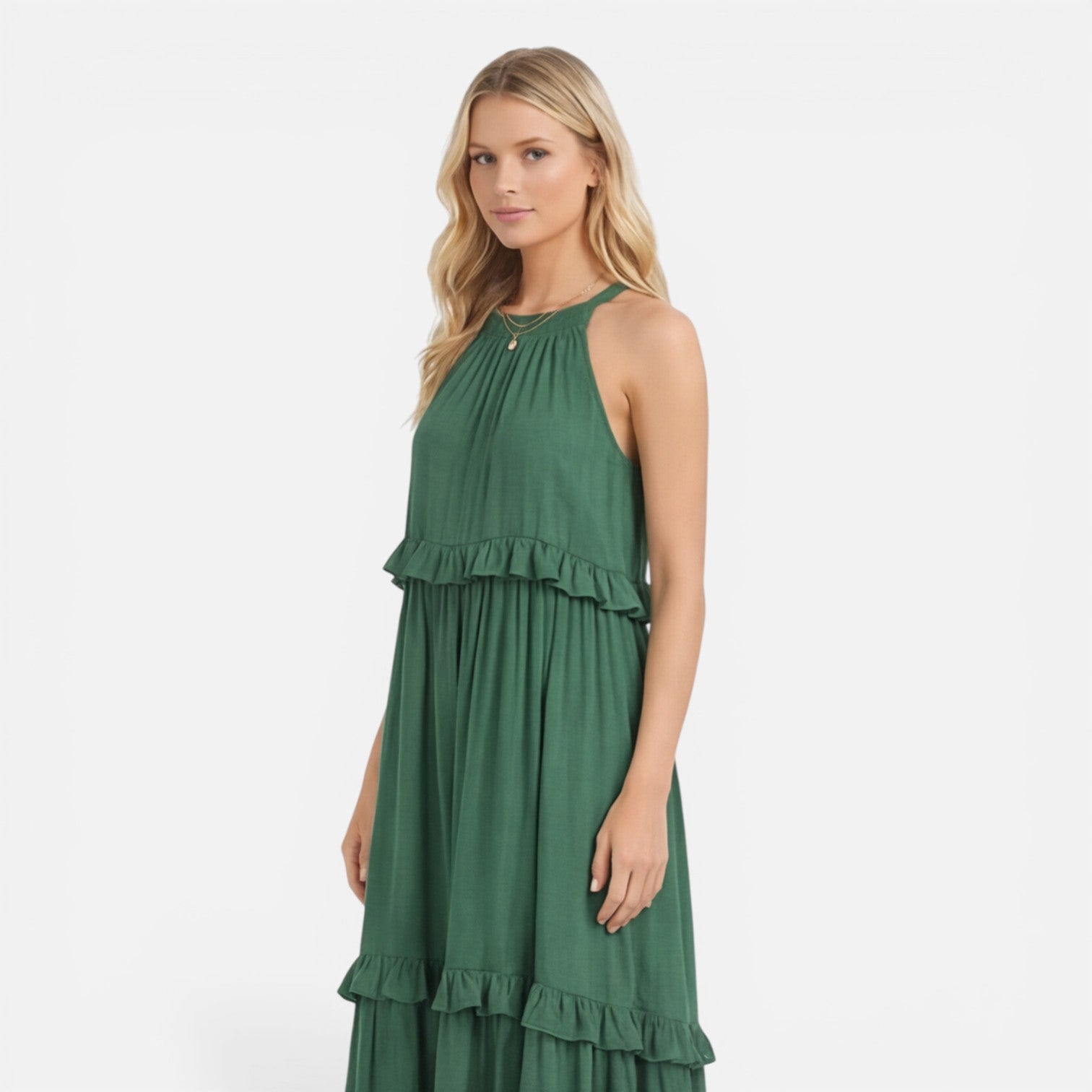 Women's Lightweight Flowy Tiered Maxi Dress - Summer Halter Neck Style