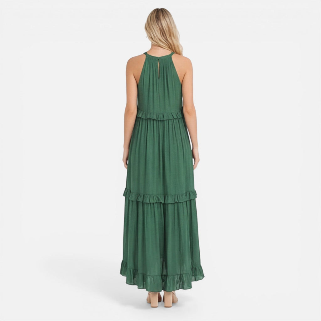 Women's Lightweight Flowy Tiered Maxi Dress - Summer Halter Neck Style