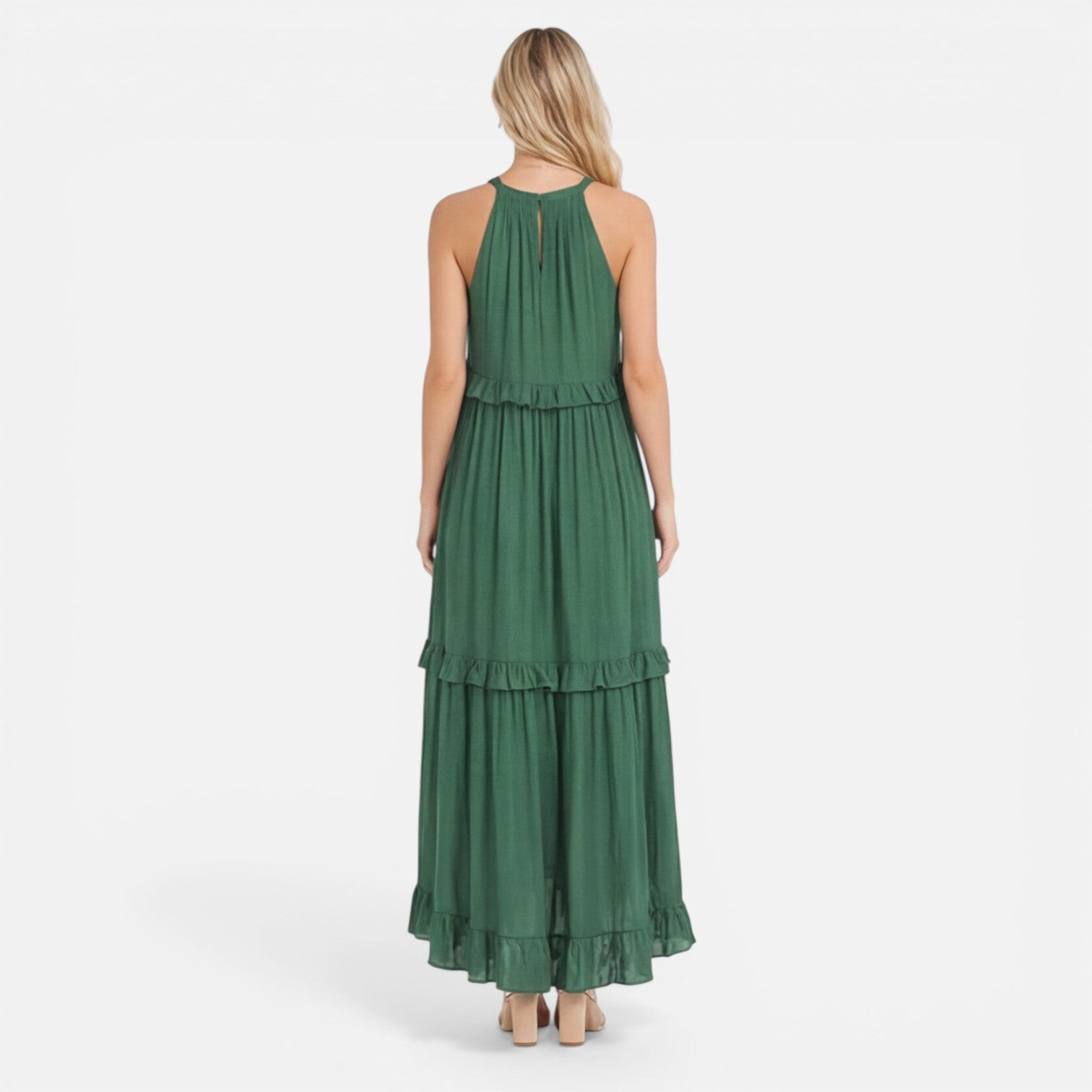 Women's Lightweight Flowy Tiered Maxi Dress - Summer Halter Neck Style