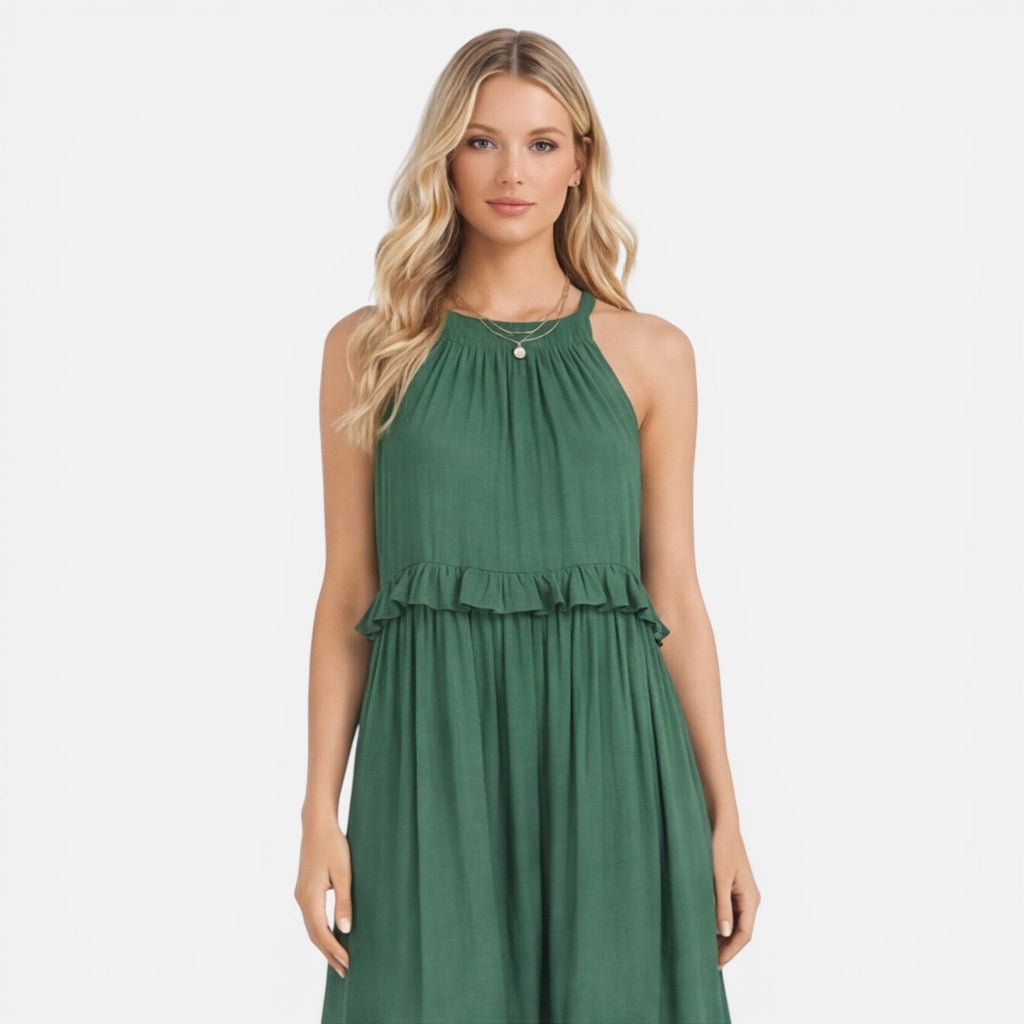 Women's Lightweight Flowy Tiered Maxi Dress - Summer Halter Neck Style
