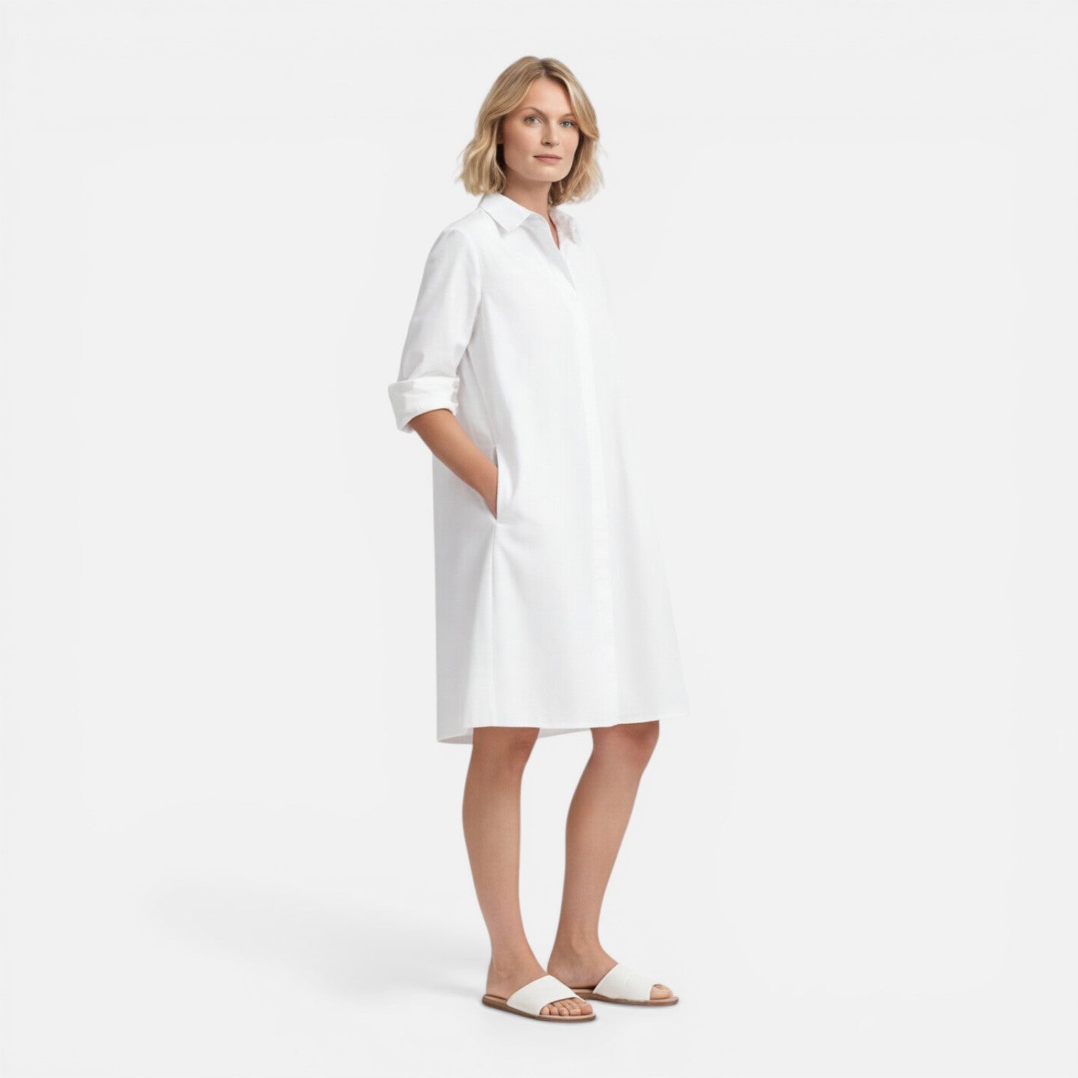 Women's Lightweight Midi Shirt Dress - Comfortable Loose Fit for Casual Wear