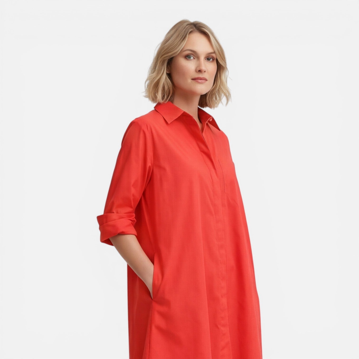 Women's Lightweight Midi Shirt Dress - Comfortable Loose Fit for Casual Wear