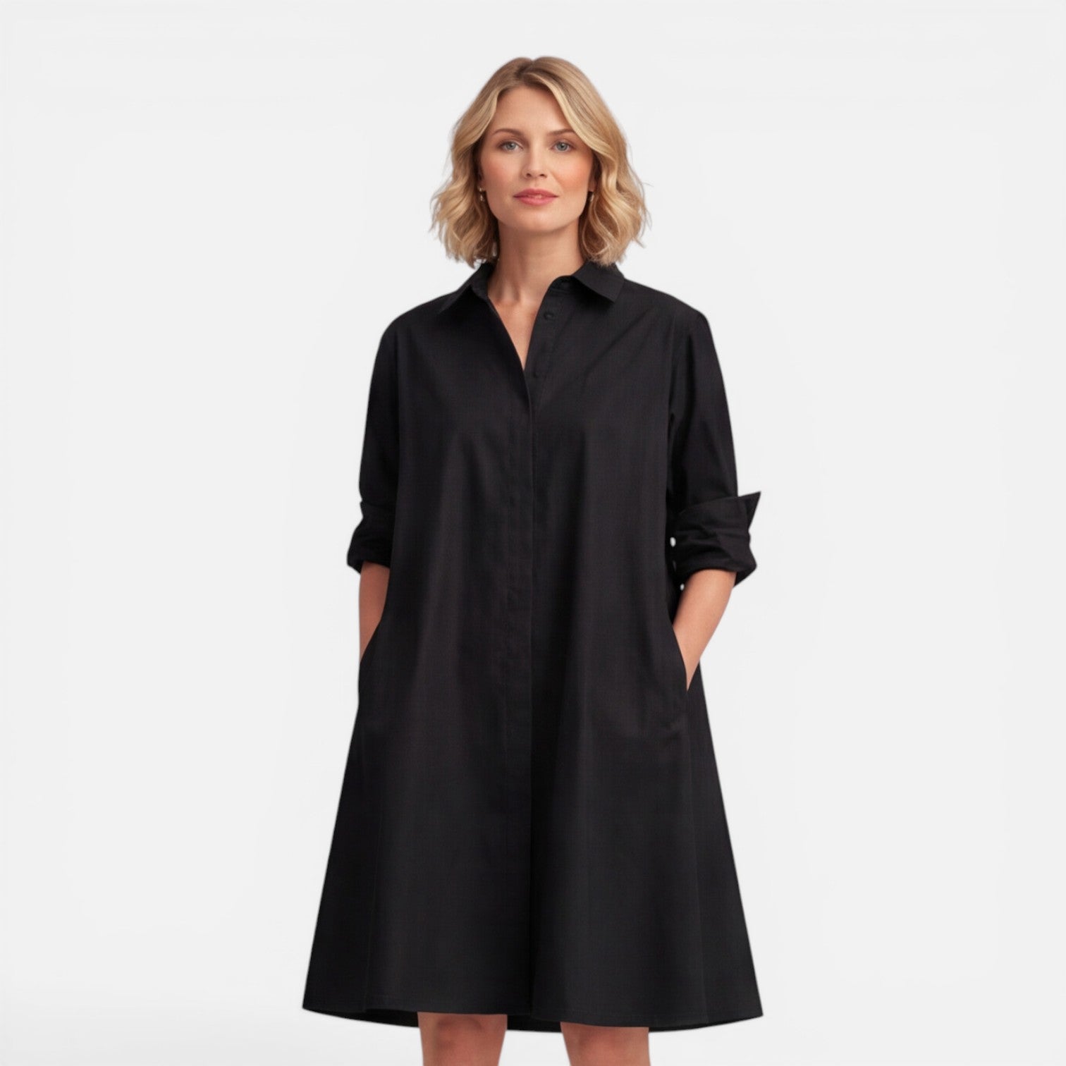 Women's Lightweight Midi Shirt Dress - Comfortable Loose Fit for Casual Wear