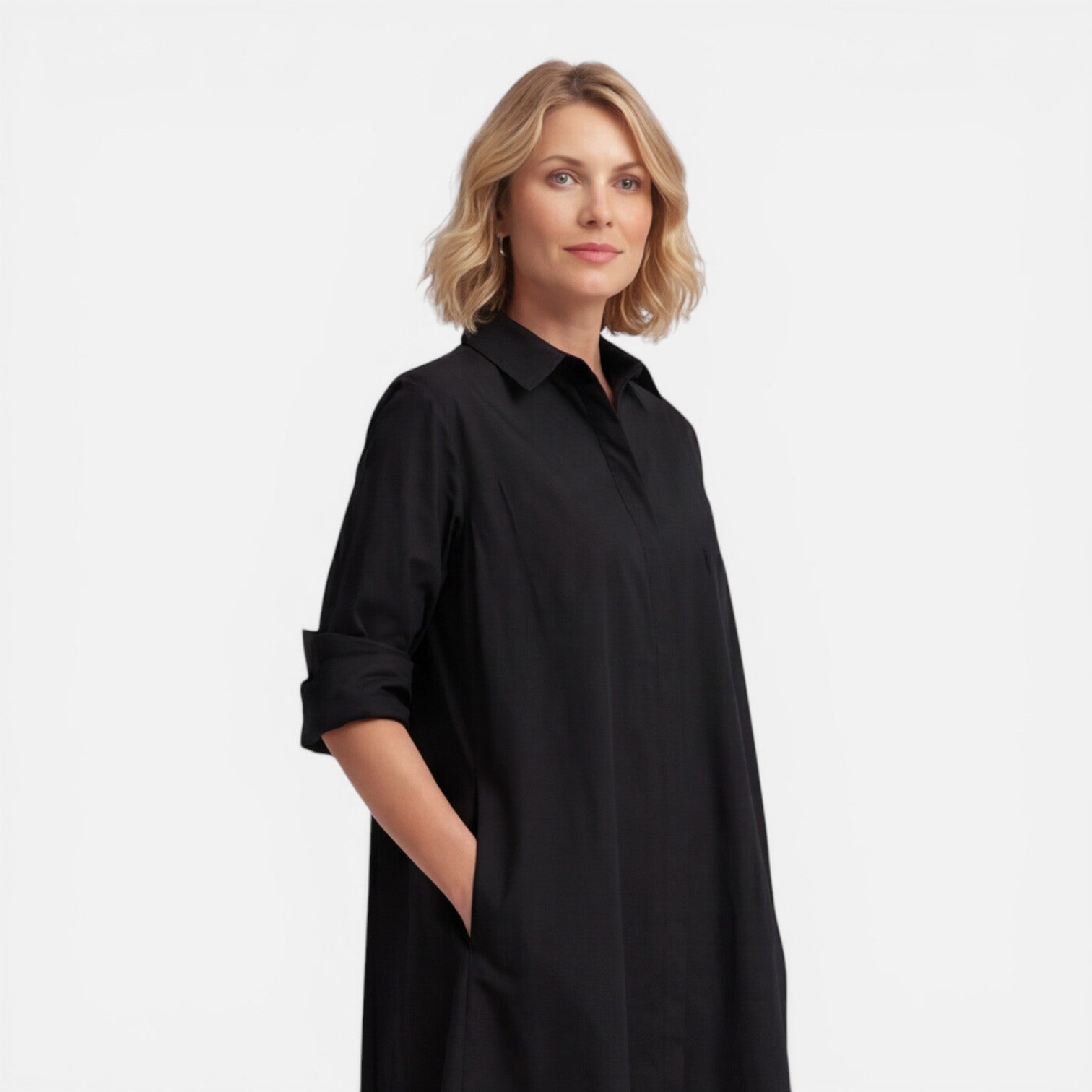 Women's Lightweight Midi Shirt Dress - Comfortable Loose Fit for Casual Wear