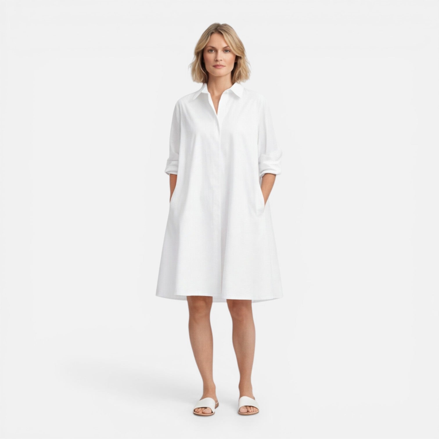 Women's Lightweight Midi Shirt Dress - Comfortable Loose Fit for Casual Wear