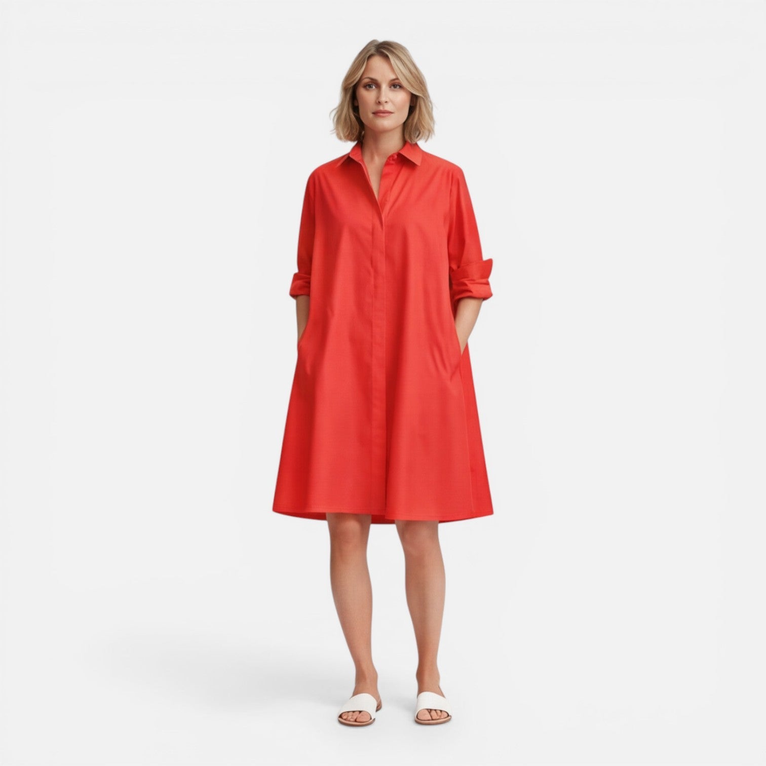 Women's Lightweight Midi Shirt Dress - Comfortable Loose Fit for Casual Wear
