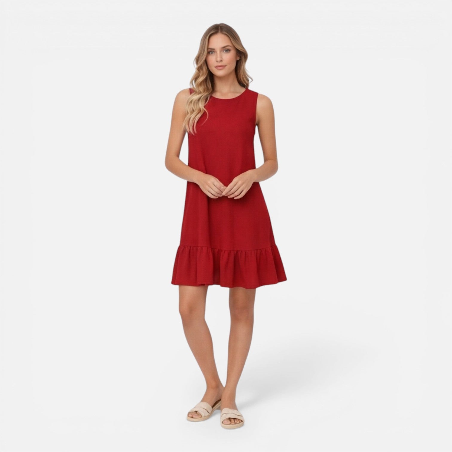 Women's Lightweight Sleeveless A-Line Summer Dress with Ruffle Hem