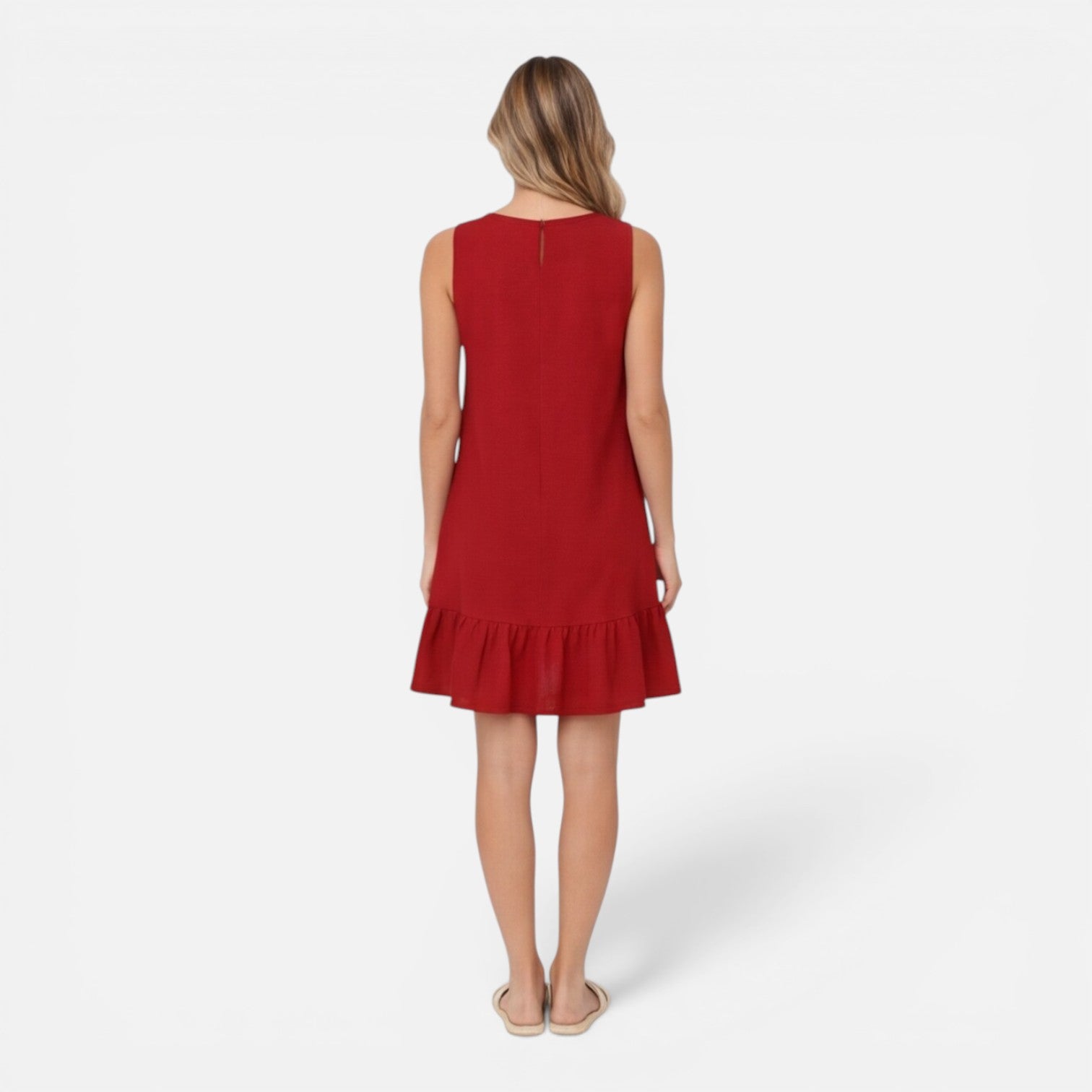 Women's Lightweight Sleeveless A-Line Summer Dress with Ruffle Hem