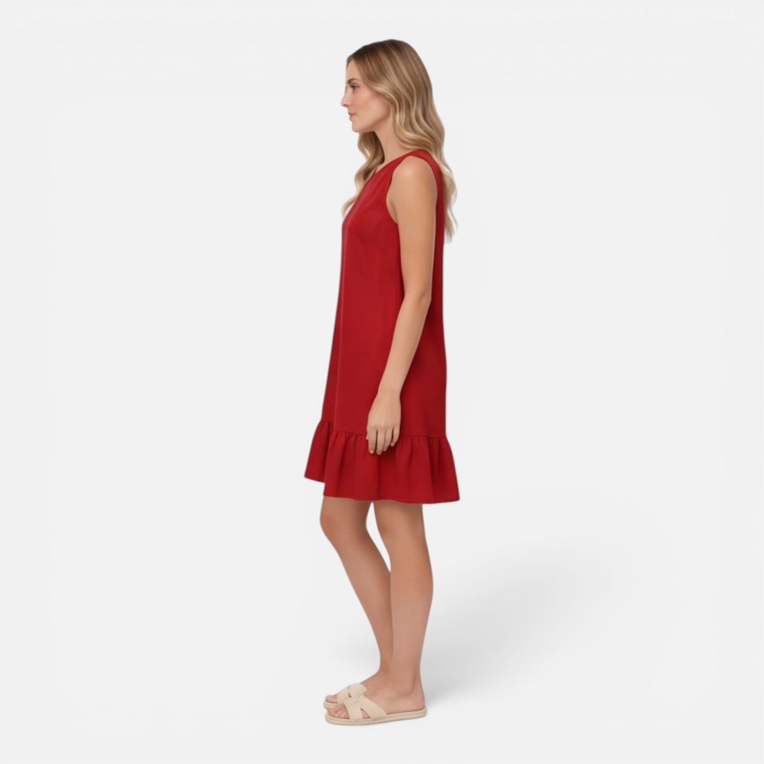 Women's Lightweight Sleeveless A-Line Summer Dress with Ruffle Hem