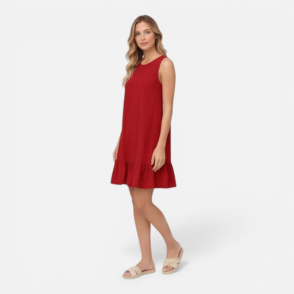 Women's Lightweight Sleeveless A-Line Summer Dress with Ruffle Hem