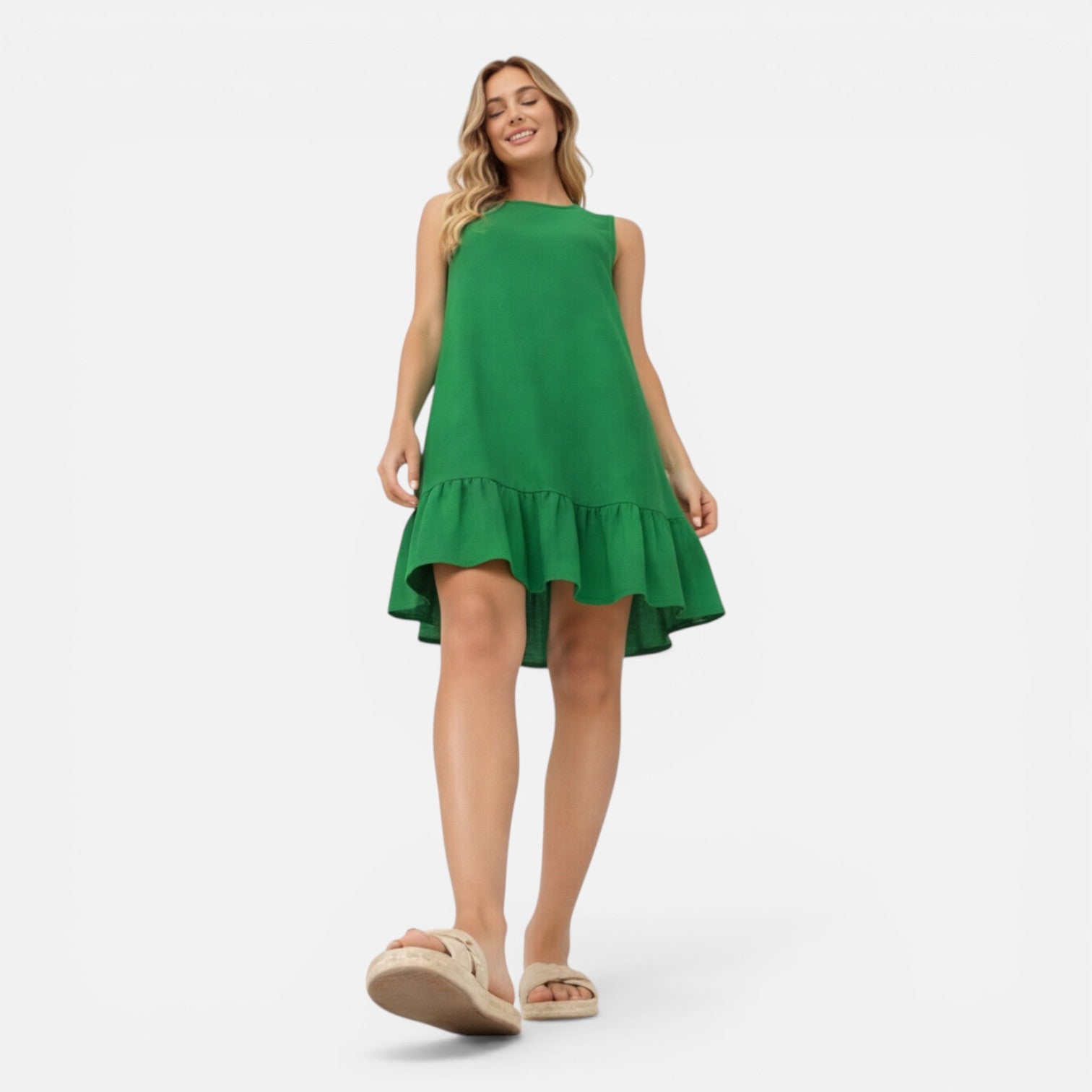 Women's Lightweight Sleeveless A-Line Summer Dress with Ruffle Hem