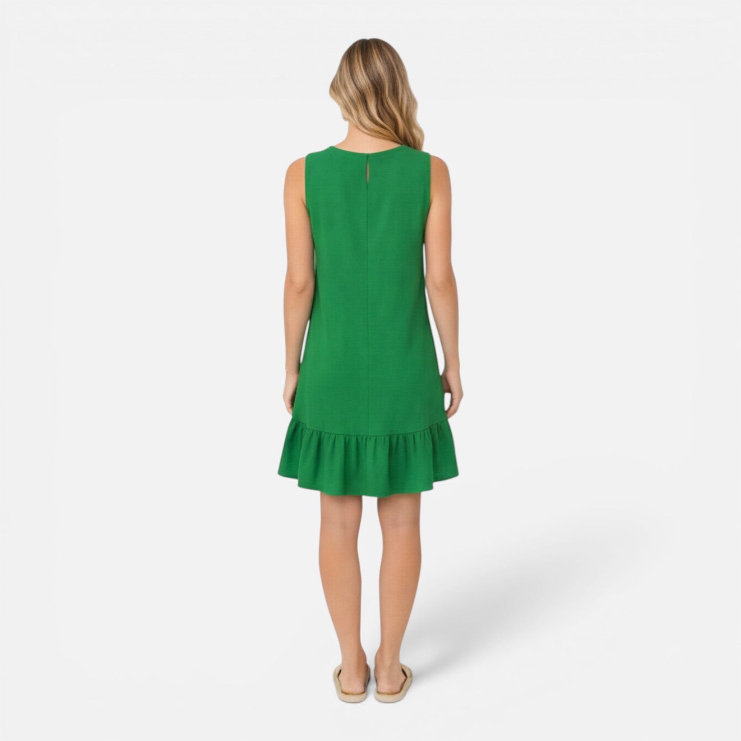 Women's Lightweight Sleeveless A-Line Summer Dress with Ruffle Hem