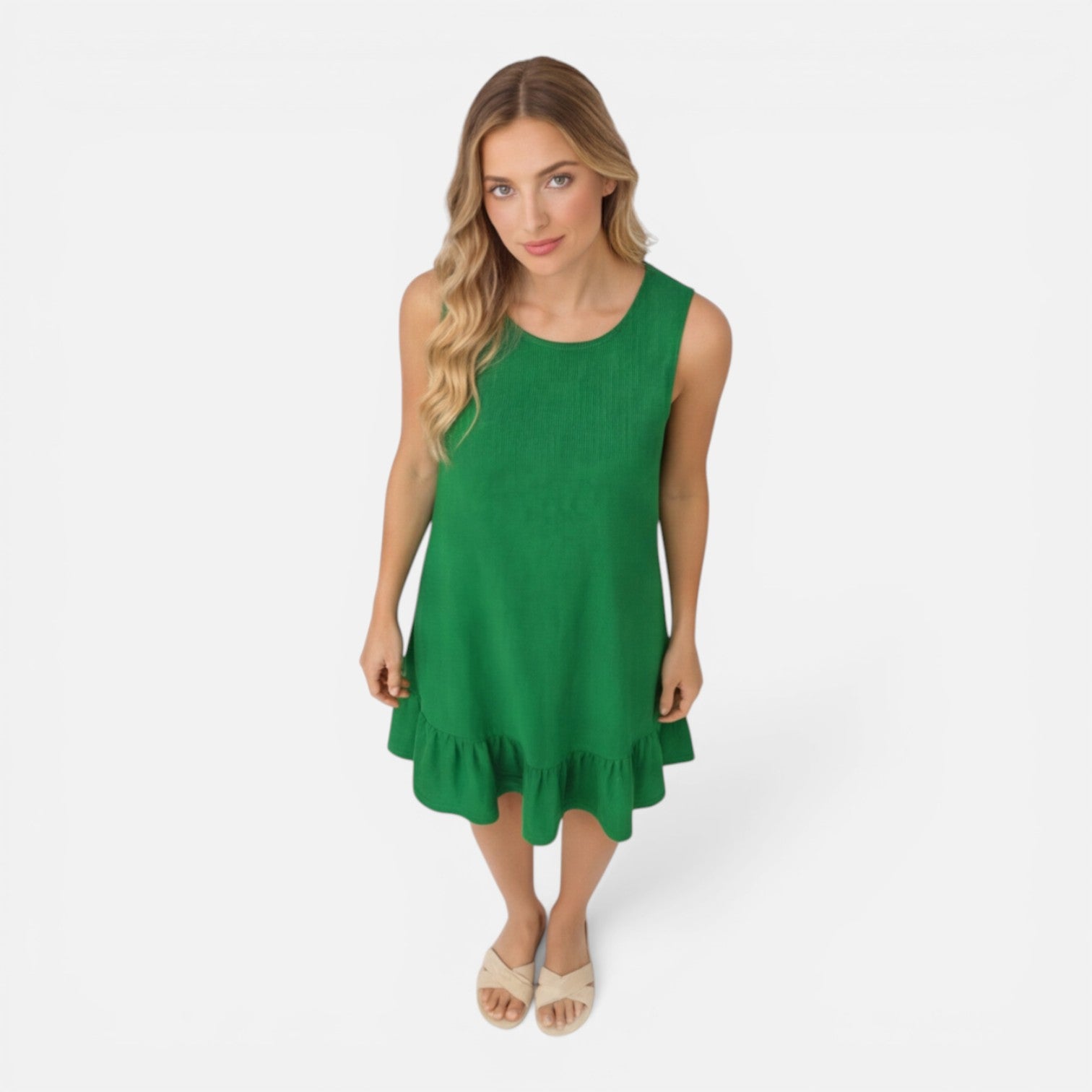 Women's Lightweight Sleeveless A-Line Summer Dress with Ruffle Hem
