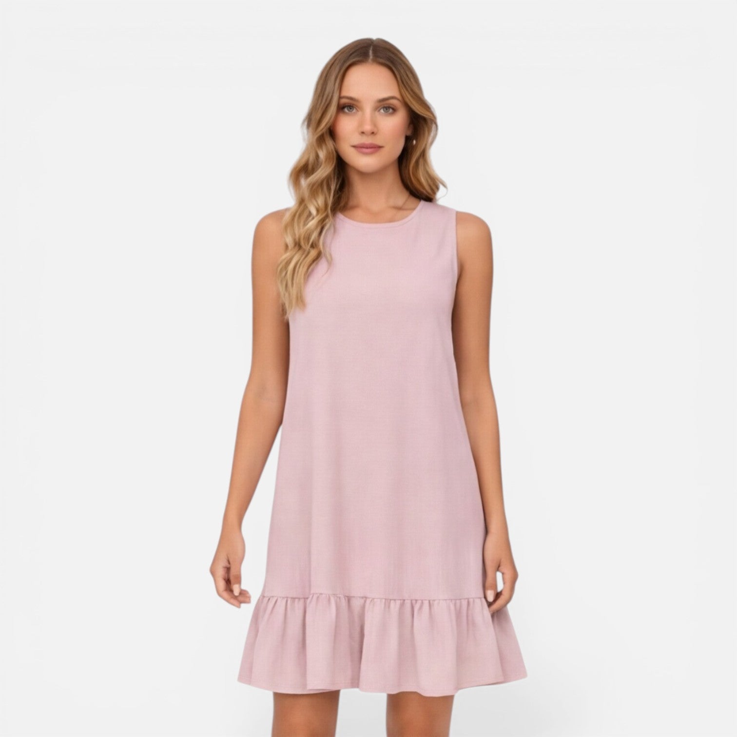 Women's Lightweight Sleeveless A-Line Summer Dress with Ruffle Hem
