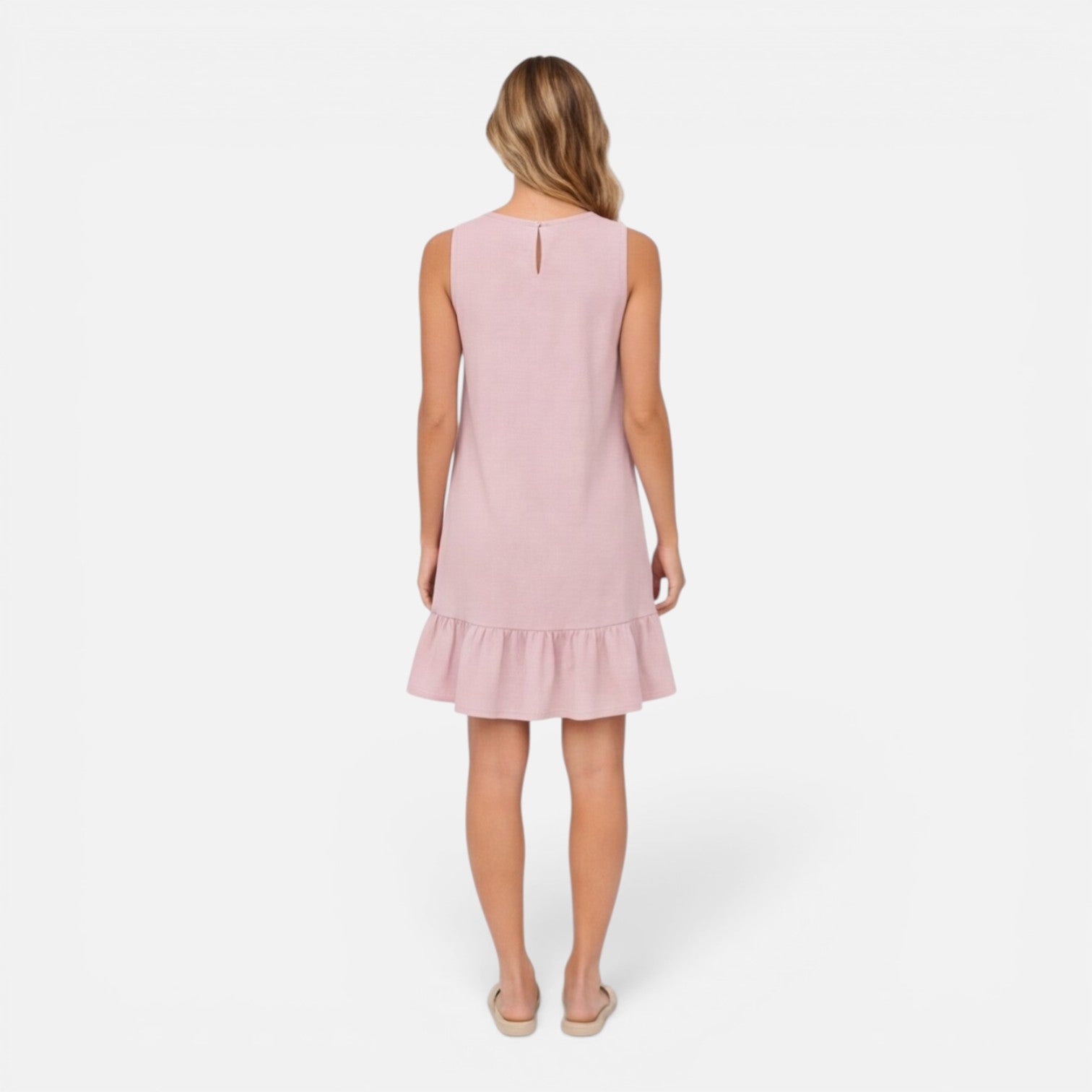 Women's Lightweight Sleeveless A-Line Summer Dress with Ruffle Hem