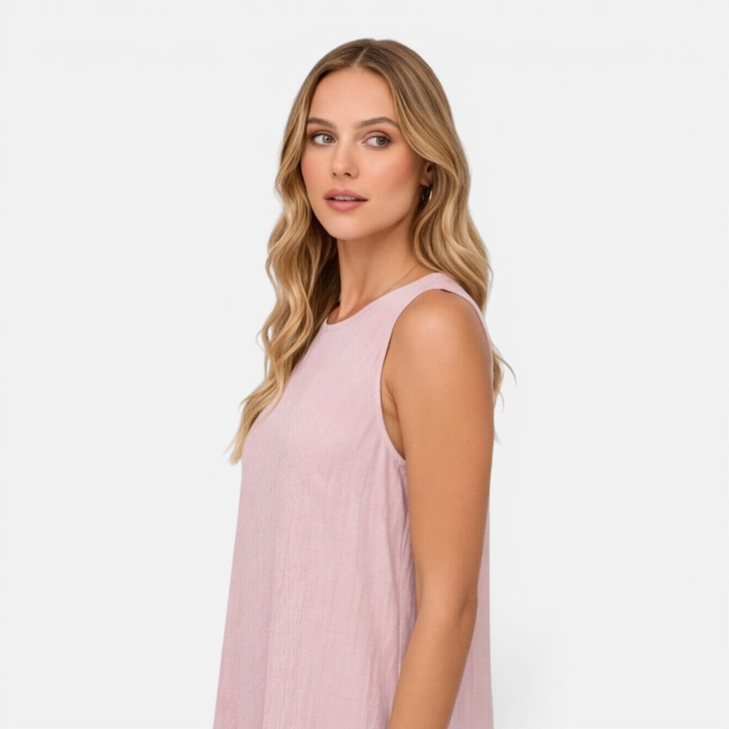 Women's Lightweight Sleeveless A-Line Summer Dress with Ruffle Hem