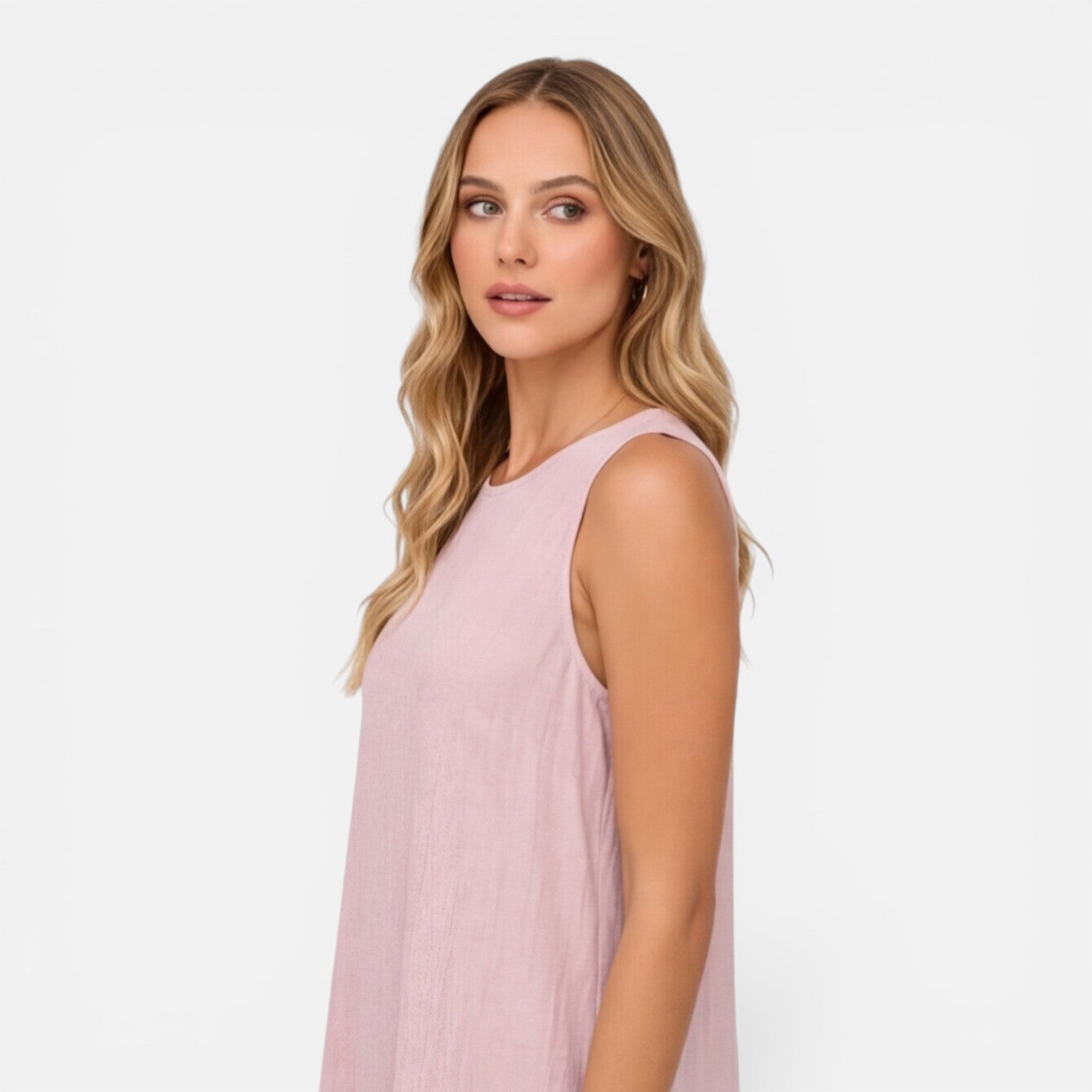 Women's Lightweight Sleeveless A-Line Summer Dress with Ruffle Hem