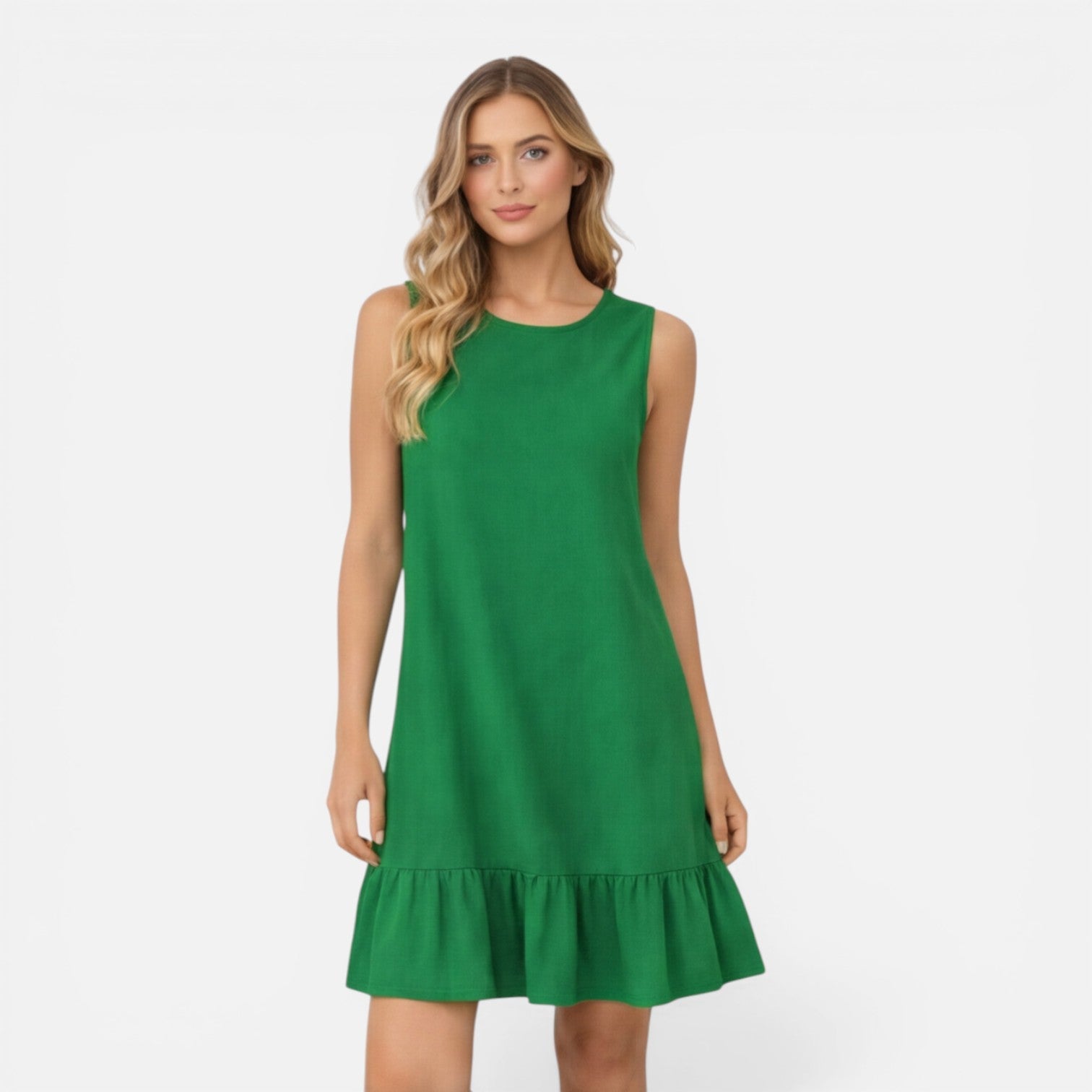 Women's Lightweight Sleeveless A-Line Summer Dress with Ruffle Hem