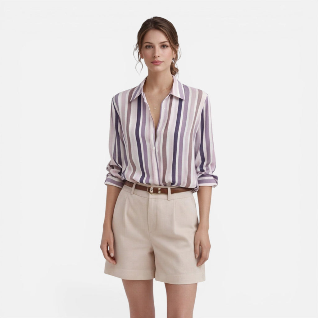 Women's Lightweight Vertical Stripe Summer Blouse - Casual Shirt