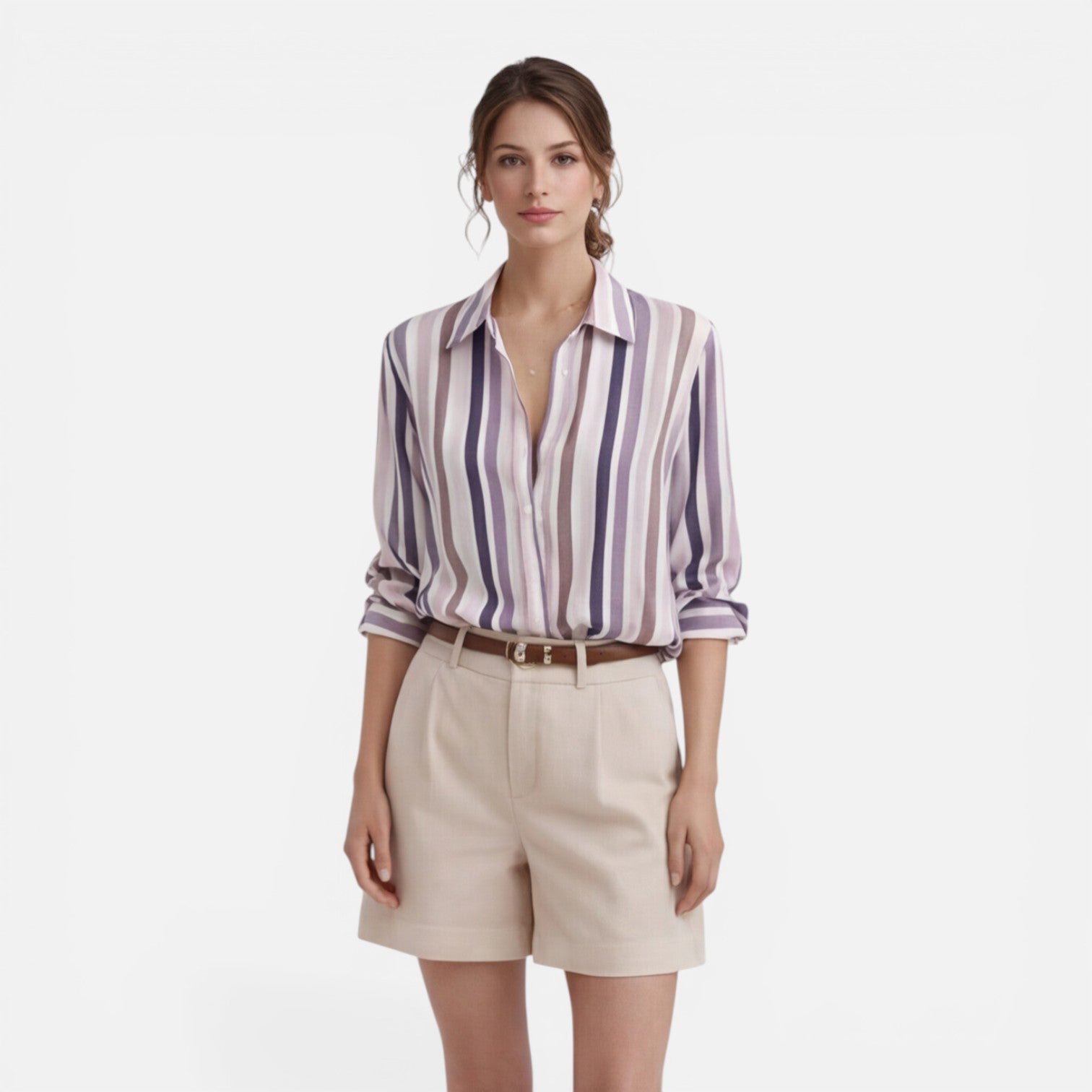 Women's Lightweight Vertical Stripe Summer Blouse - Casual Shirt