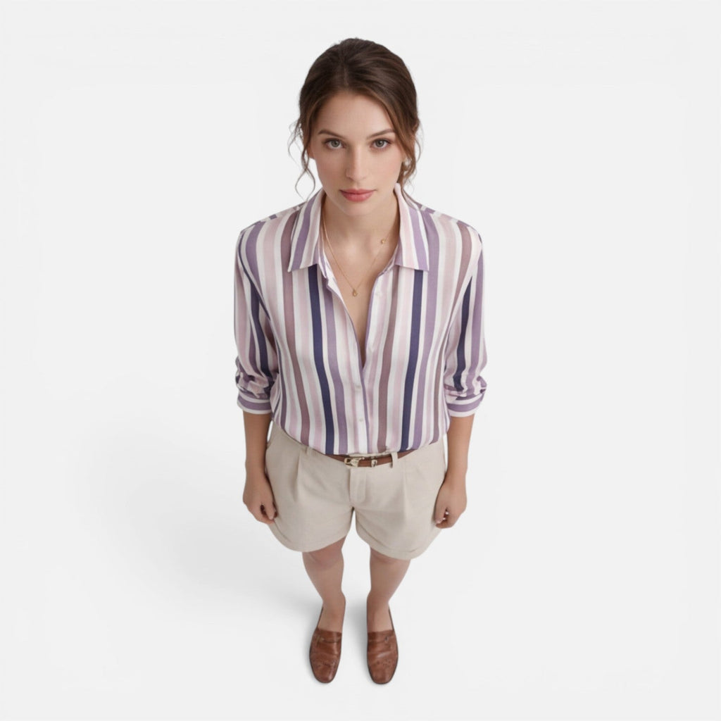 Women's Lightweight Vertical Stripe Summer Blouse - Casual Shirt