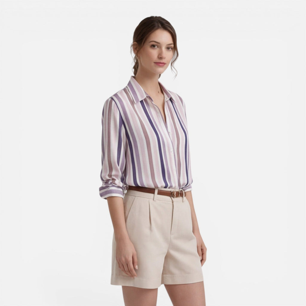 Women's Lightweight Vertical Stripe Summer Blouse - Casual Shirt