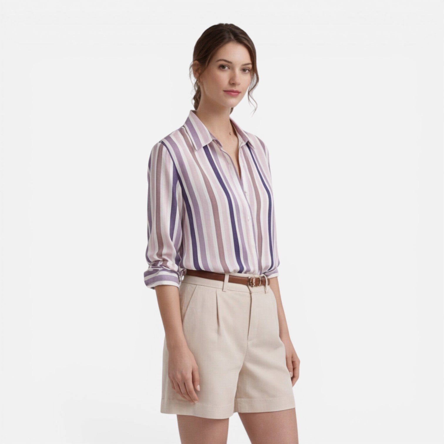 Women's Lightweight Vertical Stripe Summer Blouse - Casual Shirt