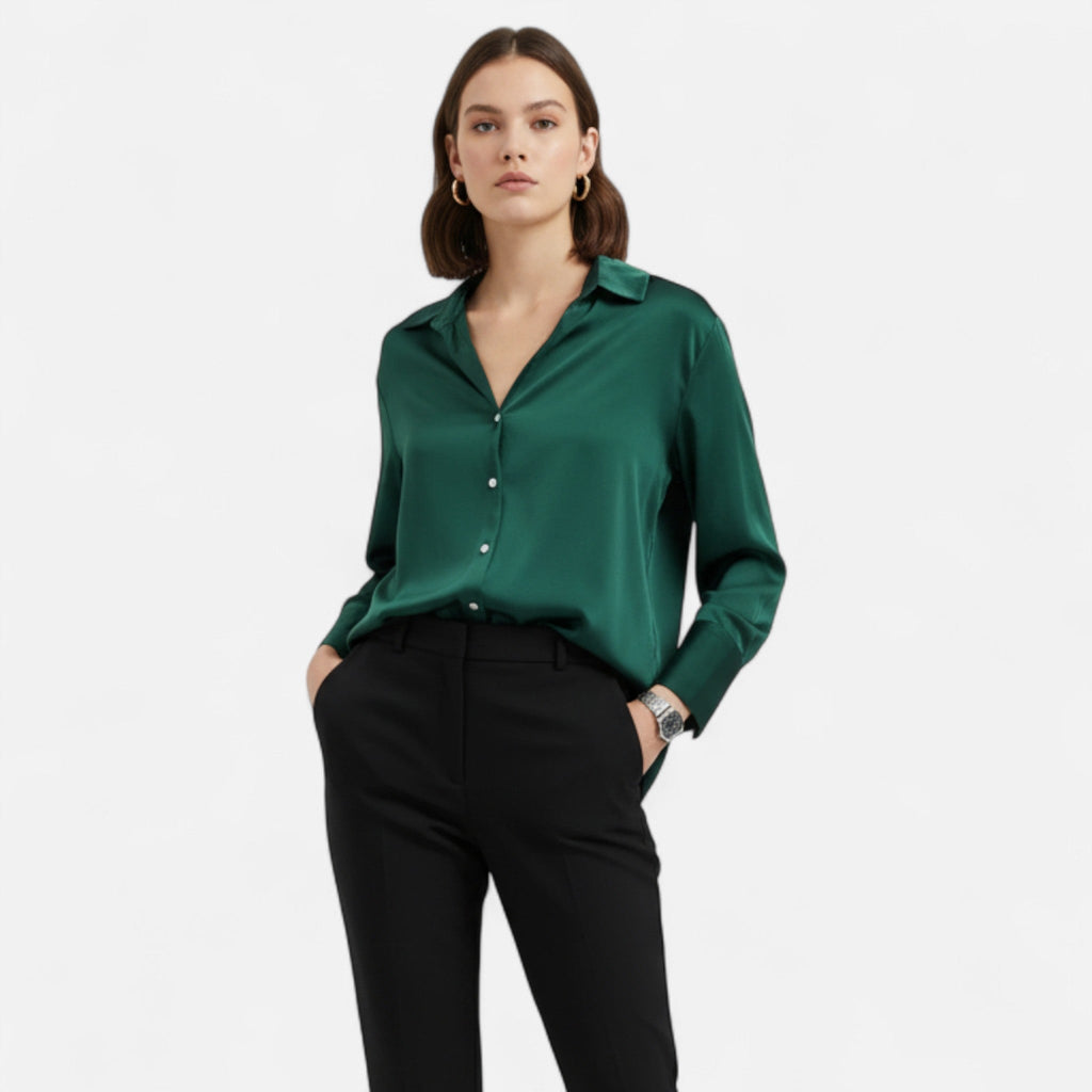 Women's Long Sleeve Button-Front Blouse - Classic Fit for Everyday Wear