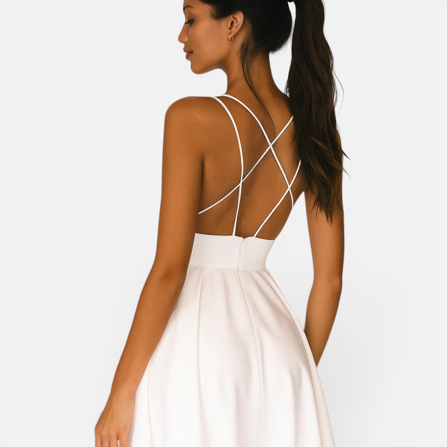 Women's Midi Wedding Guest Dress with Flowing Waist Cut
