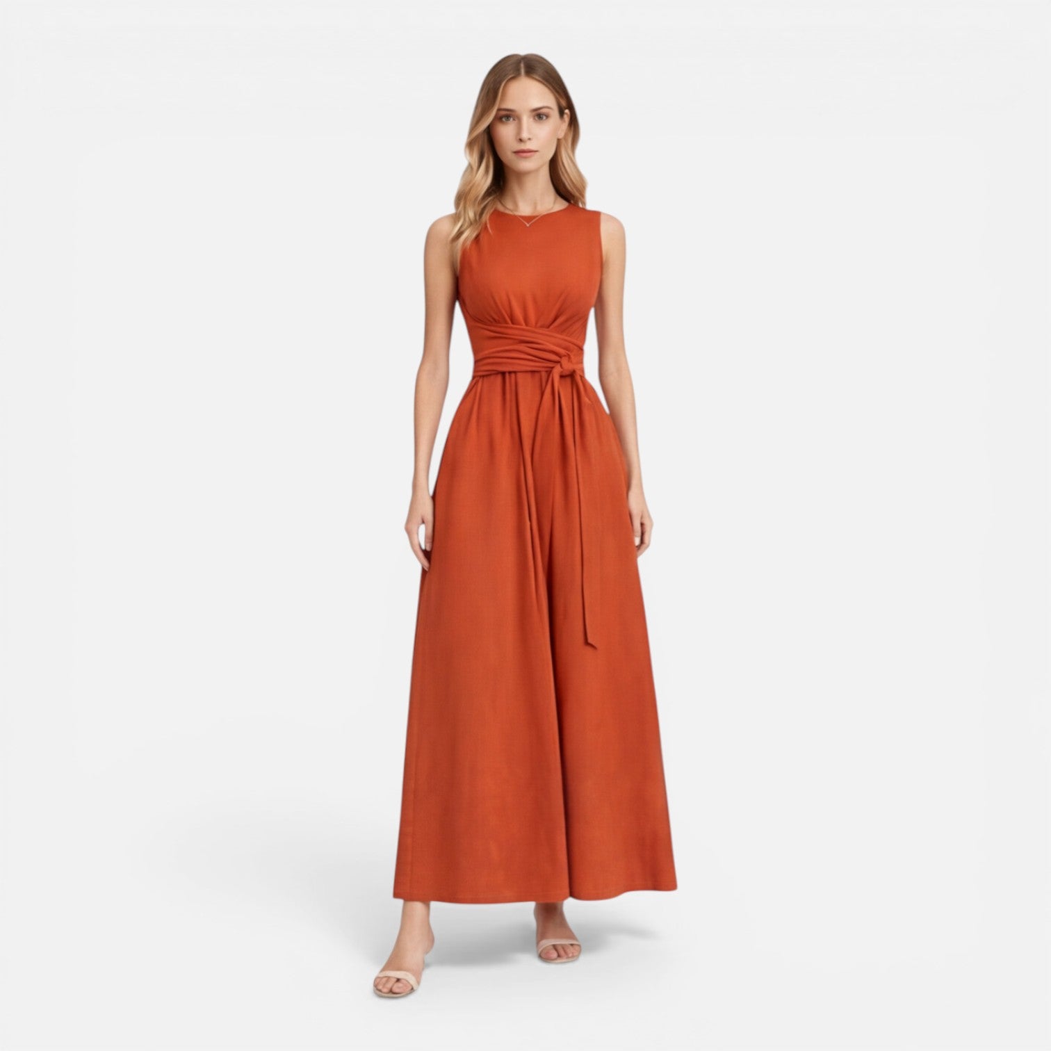 Women's Sleeveless Summer Maxi Dress with Twist Waist - Elegant Casual Wear