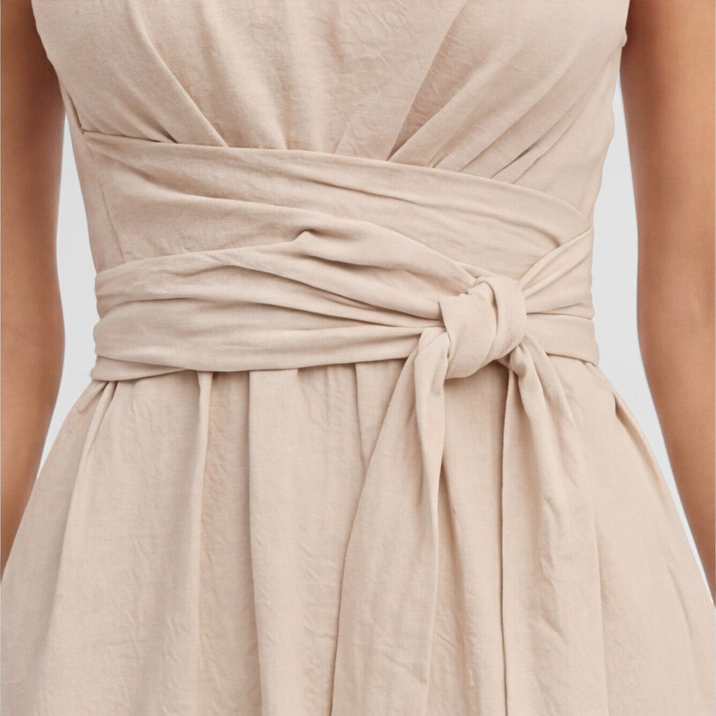 Women's Sleeveless Summer Maxi Dress with Twist Waist - Elegant Casual Wear