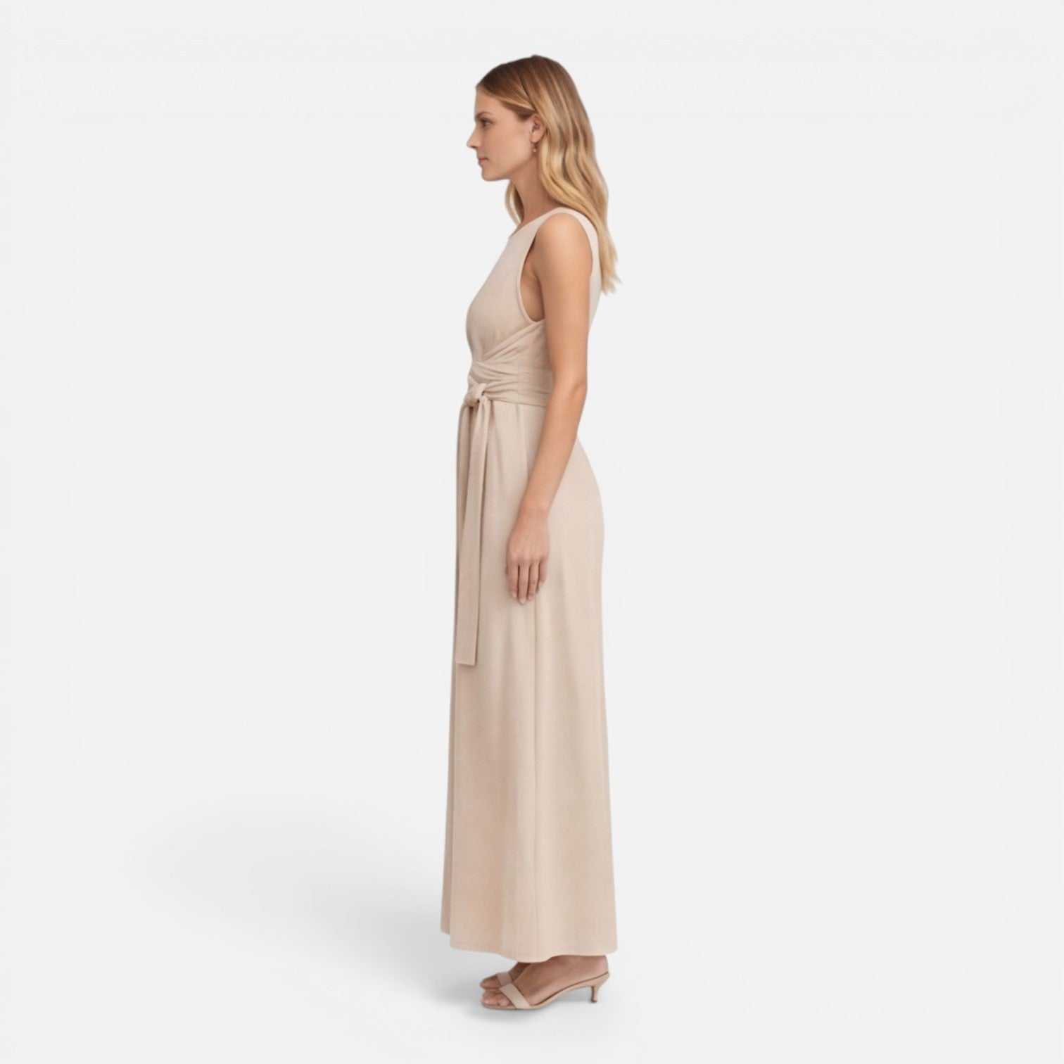 Women's Sleeveless Summer Maxi Dress with Twist Waist - Elegant Casual Wear