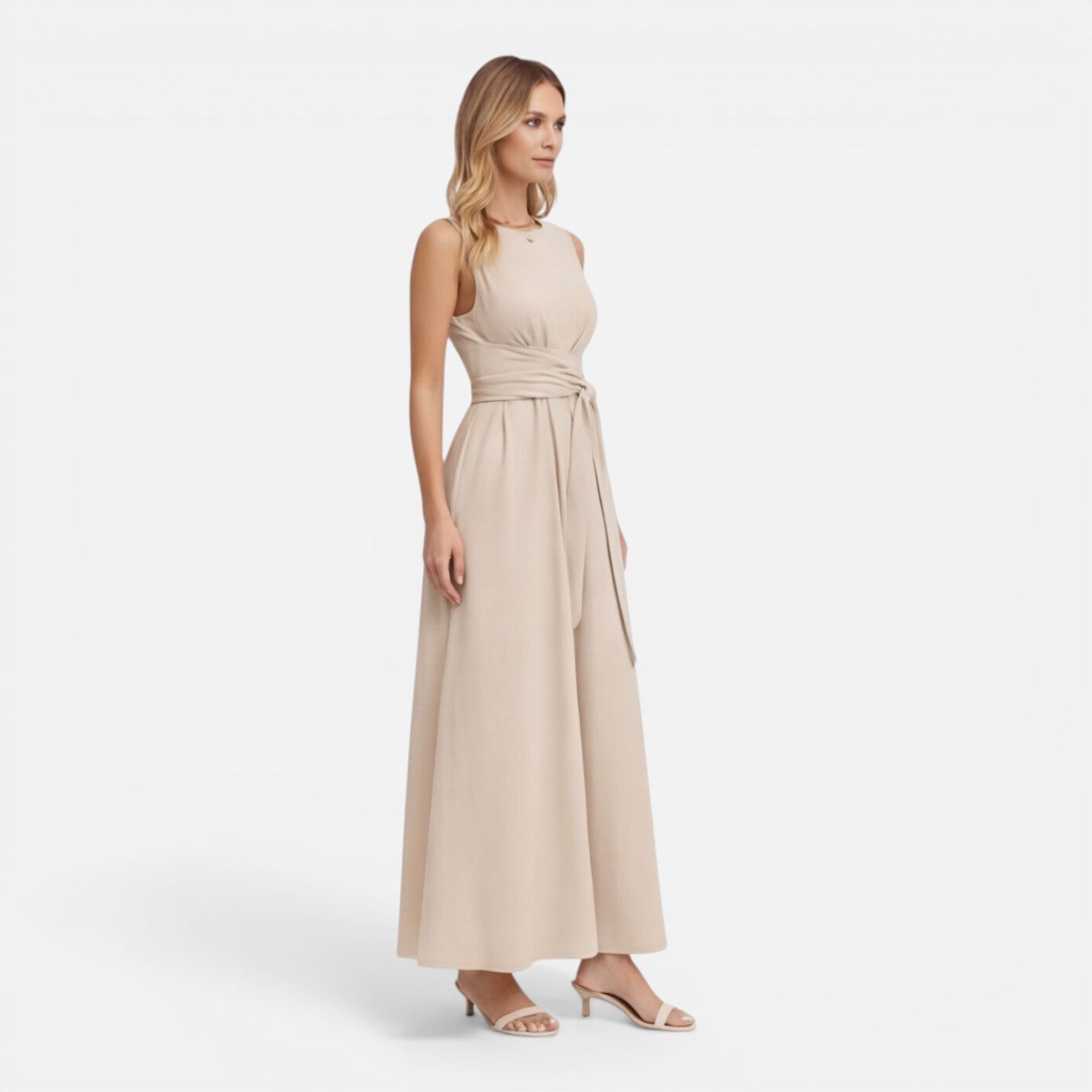 Women's Sleeveless Summer Maxi Dress with Twist Waist - Elegant Casual Wear