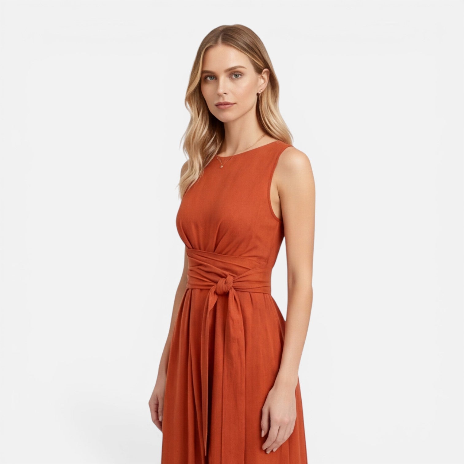 Women's Sleeveless Summer Maxi Dress with Twist Waist - Elegant Casual Wear
