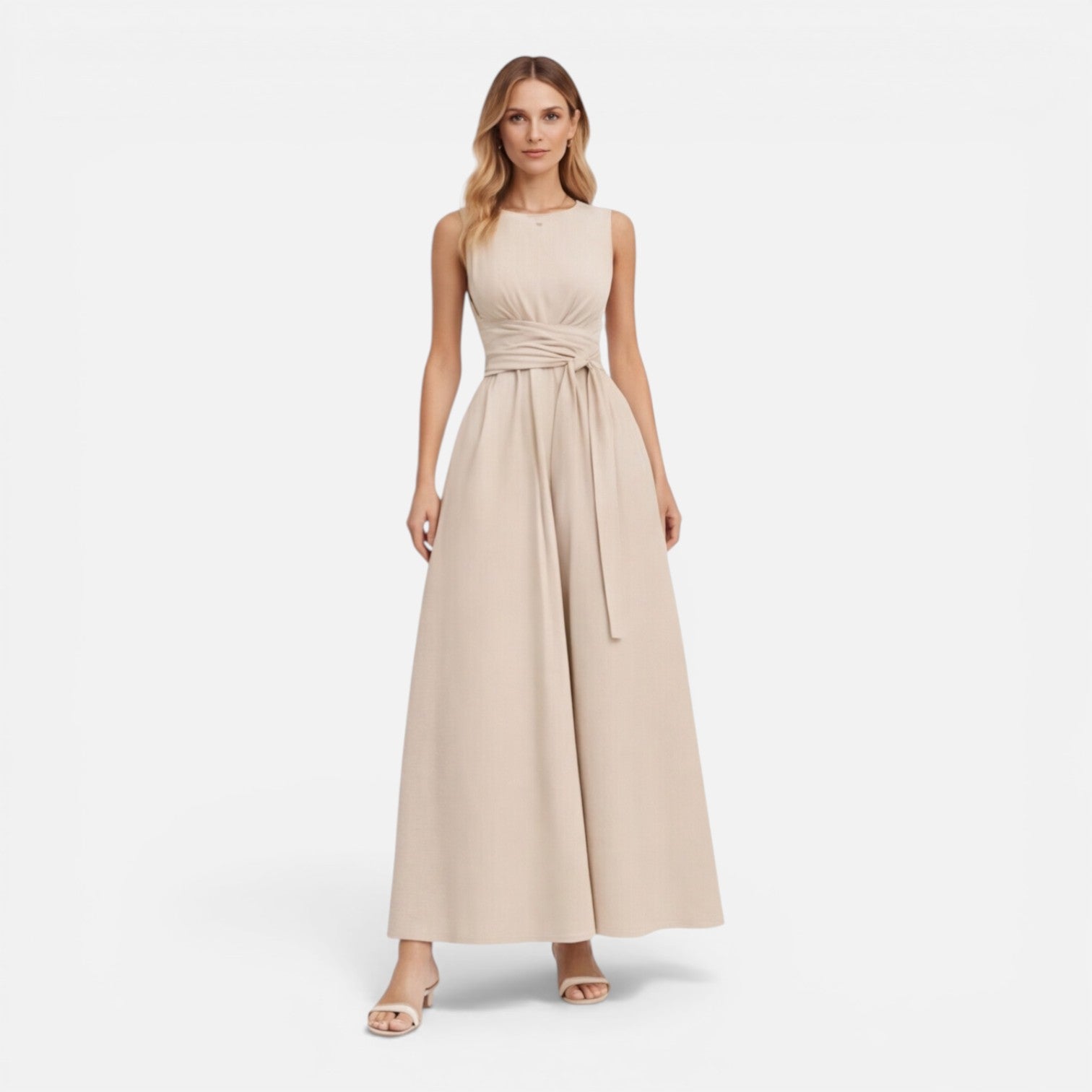 Women's Sleeveless Summer Maxi Dress with Twist Waist - Elegant Casual Wear