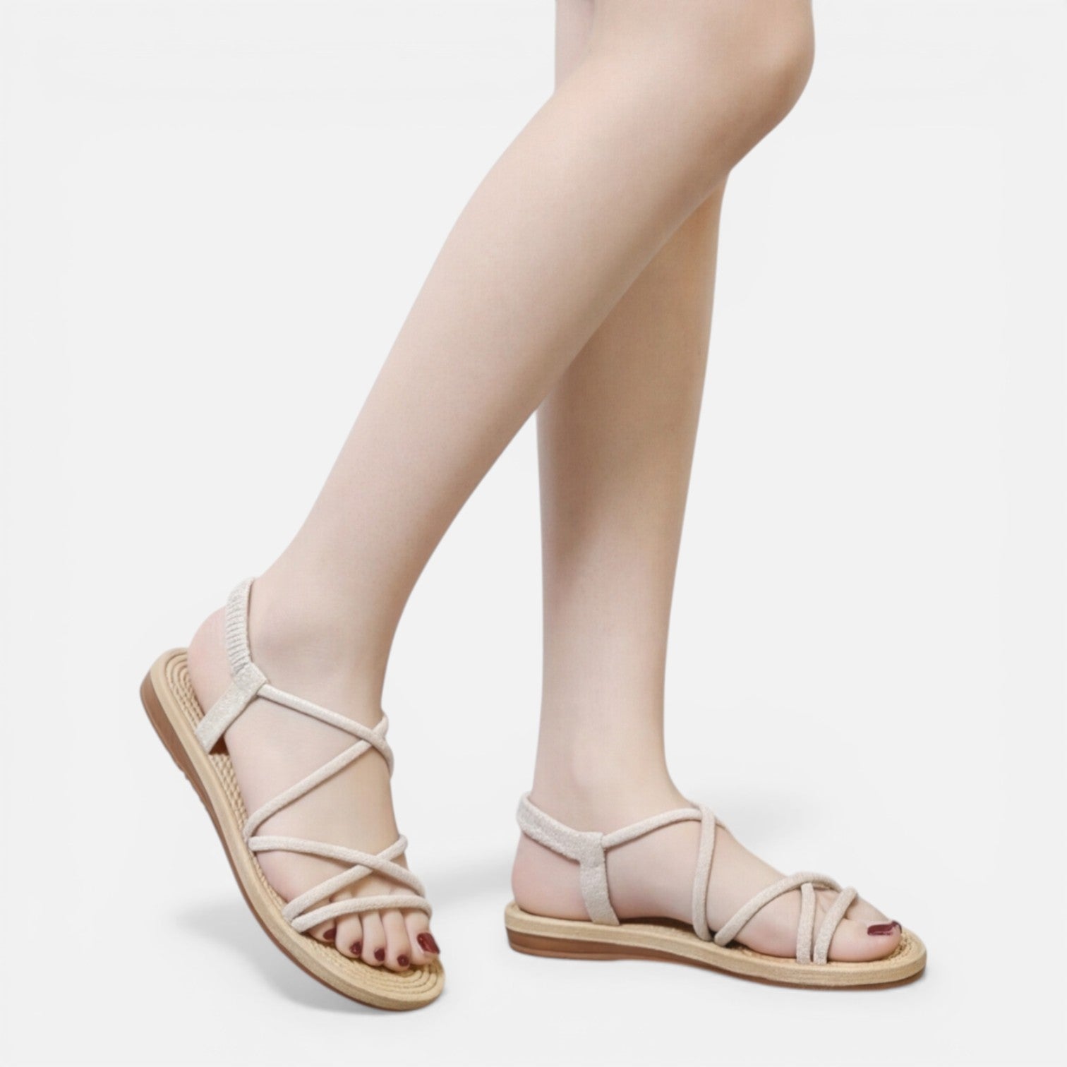 Women's Strappy Open Toe Flat Sandals for Comfortable Walking